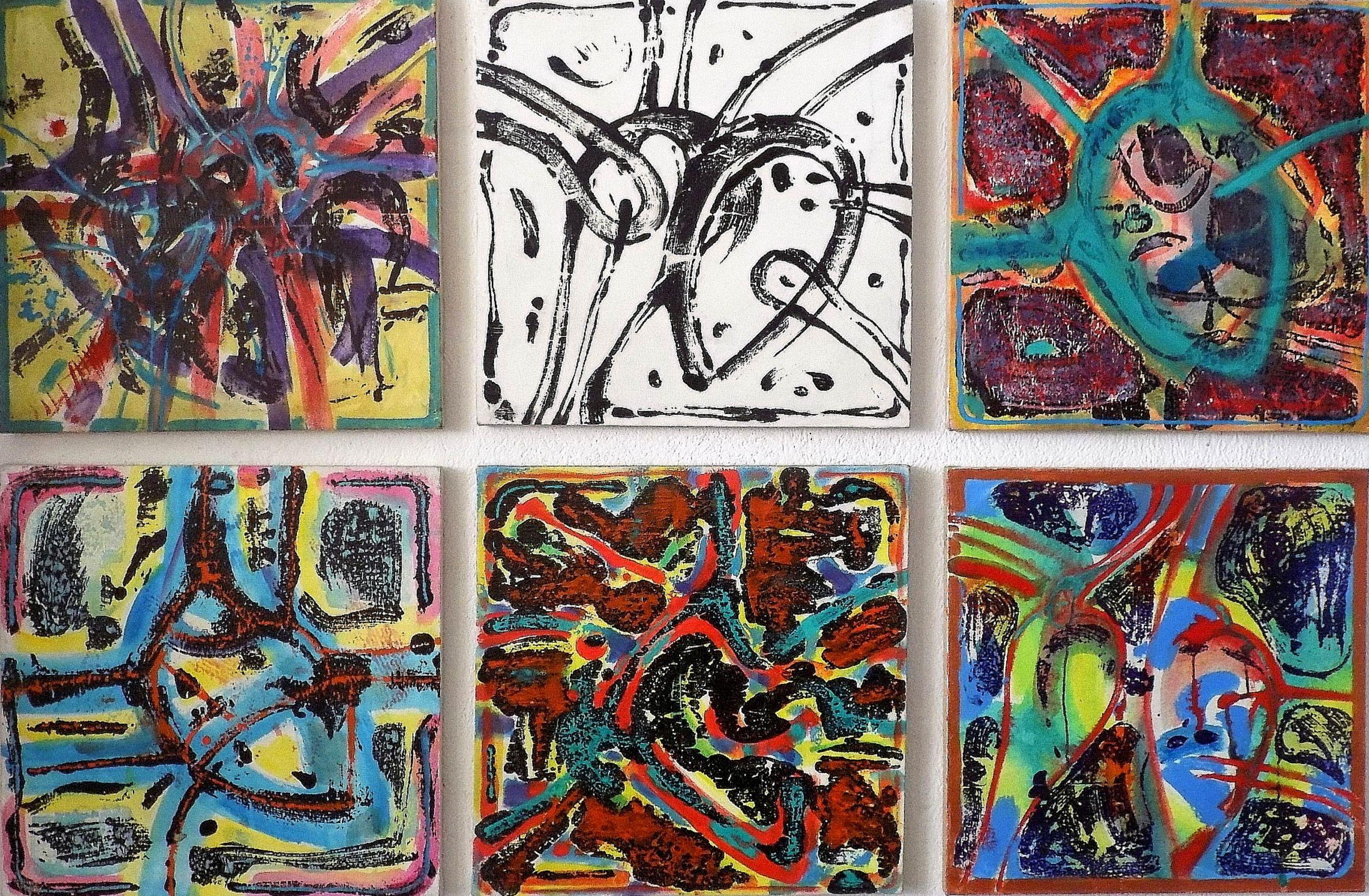 Abstrakt –II (sechs Herzen), Gemälde, Acryl auf Leinwand