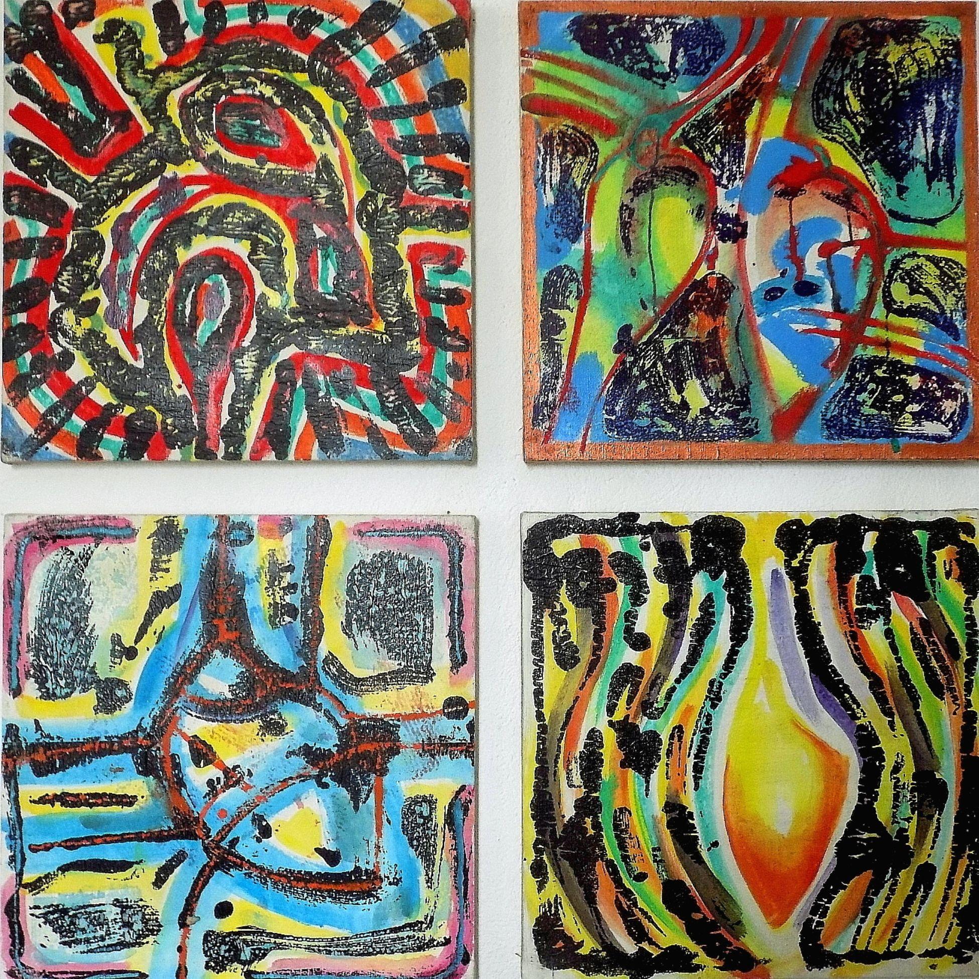 Abstrakt-III ( vier Herzen), Gemälde, Acryl auf Leinwand