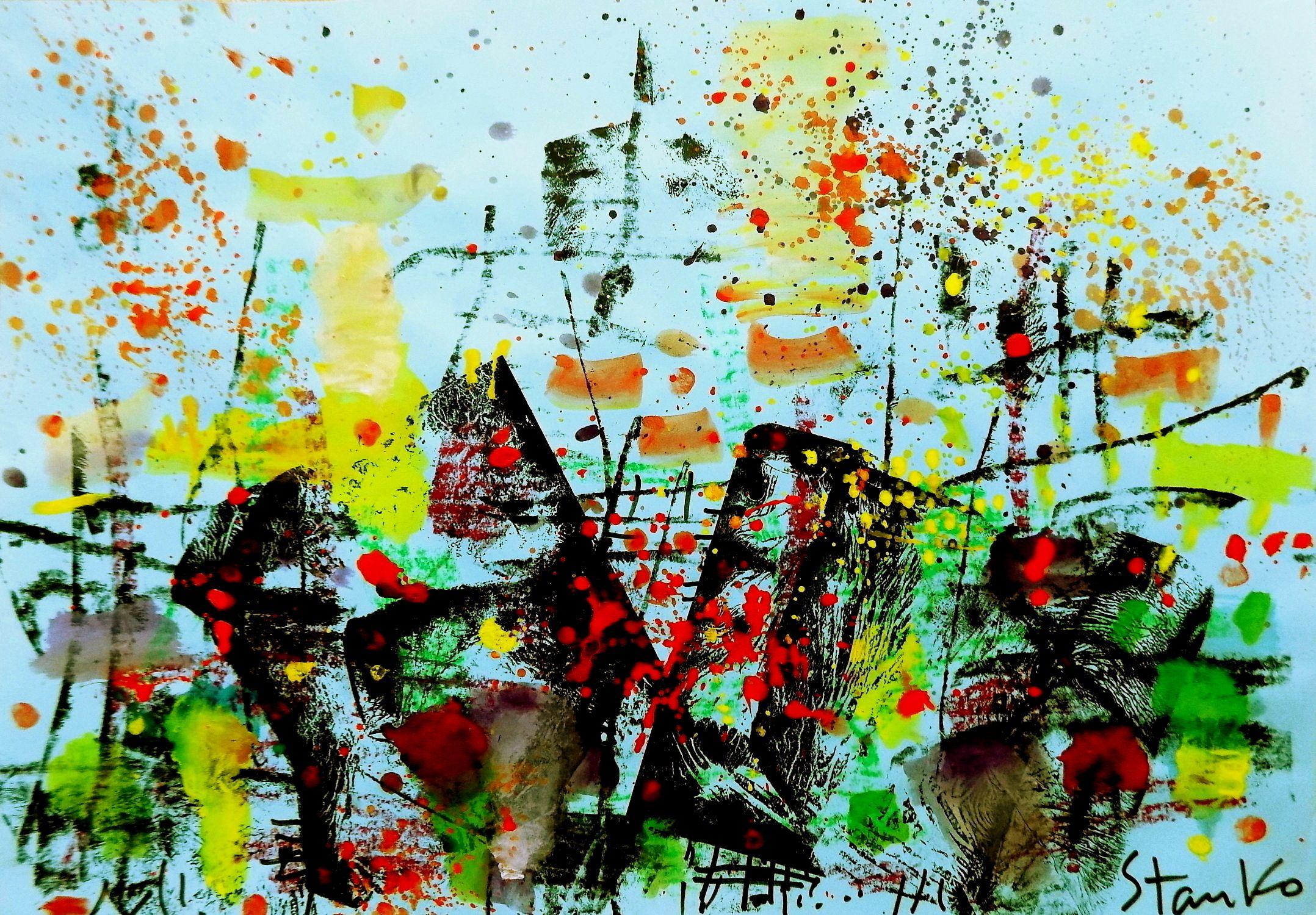 Landschaftsbild auf Jaz-LVII, Gemälde, Acryl auf Papier