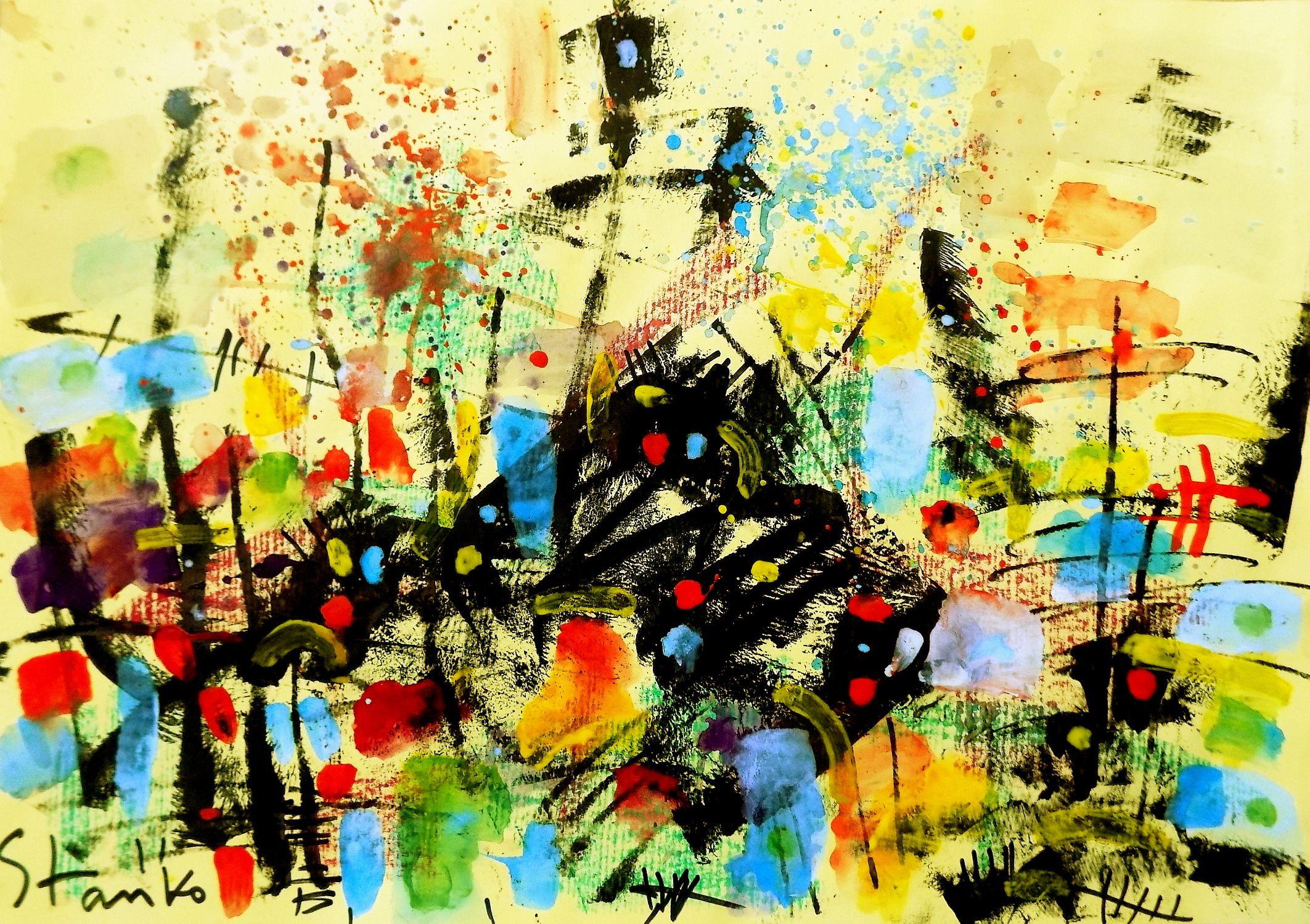 Landschaftsbild auf Jazz-LV, Gemälde, Acryl auf Papier