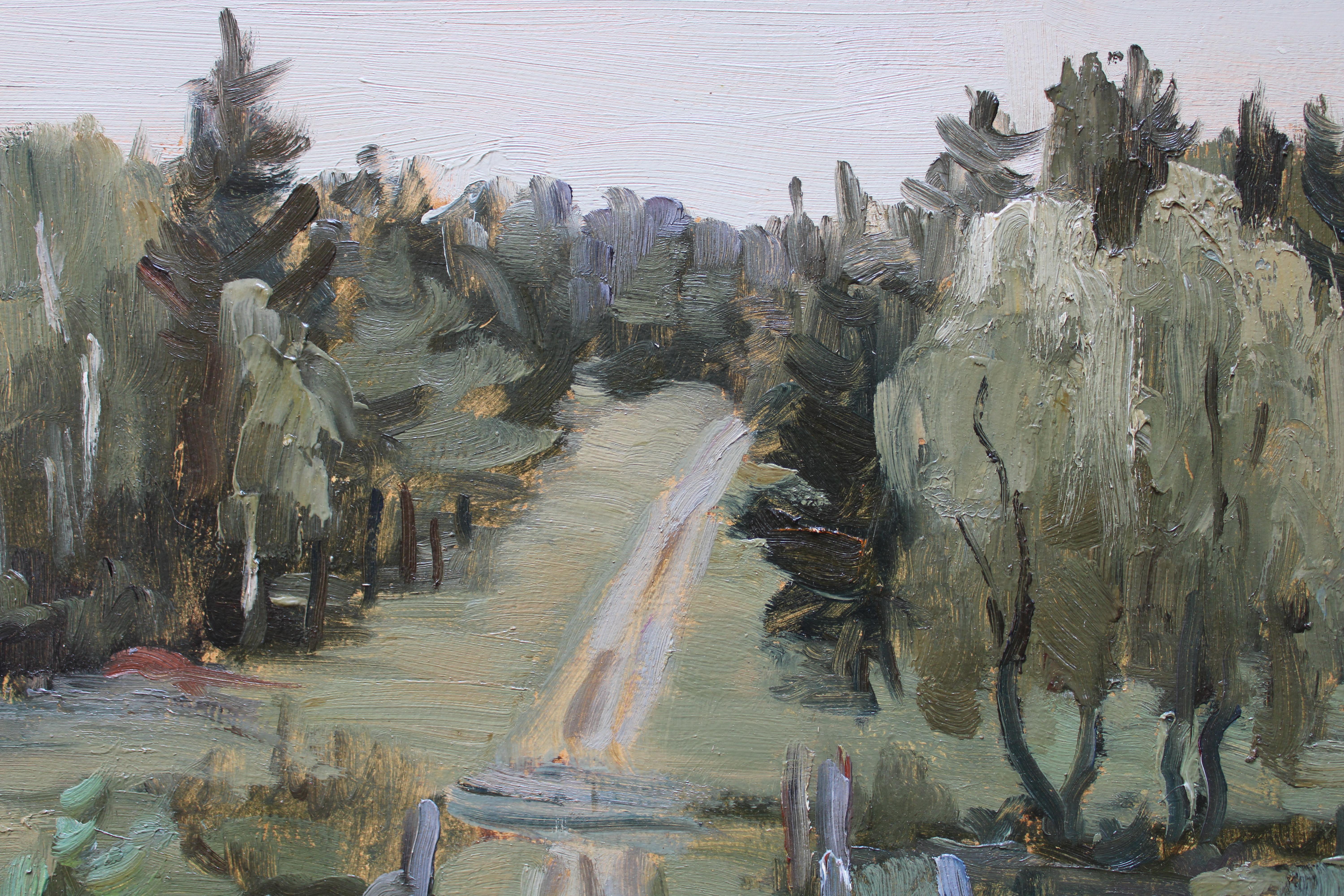 Route rurale. Carton, huile, 50x60 cm - Réalisme Painting par Stanislav Ivanicki 