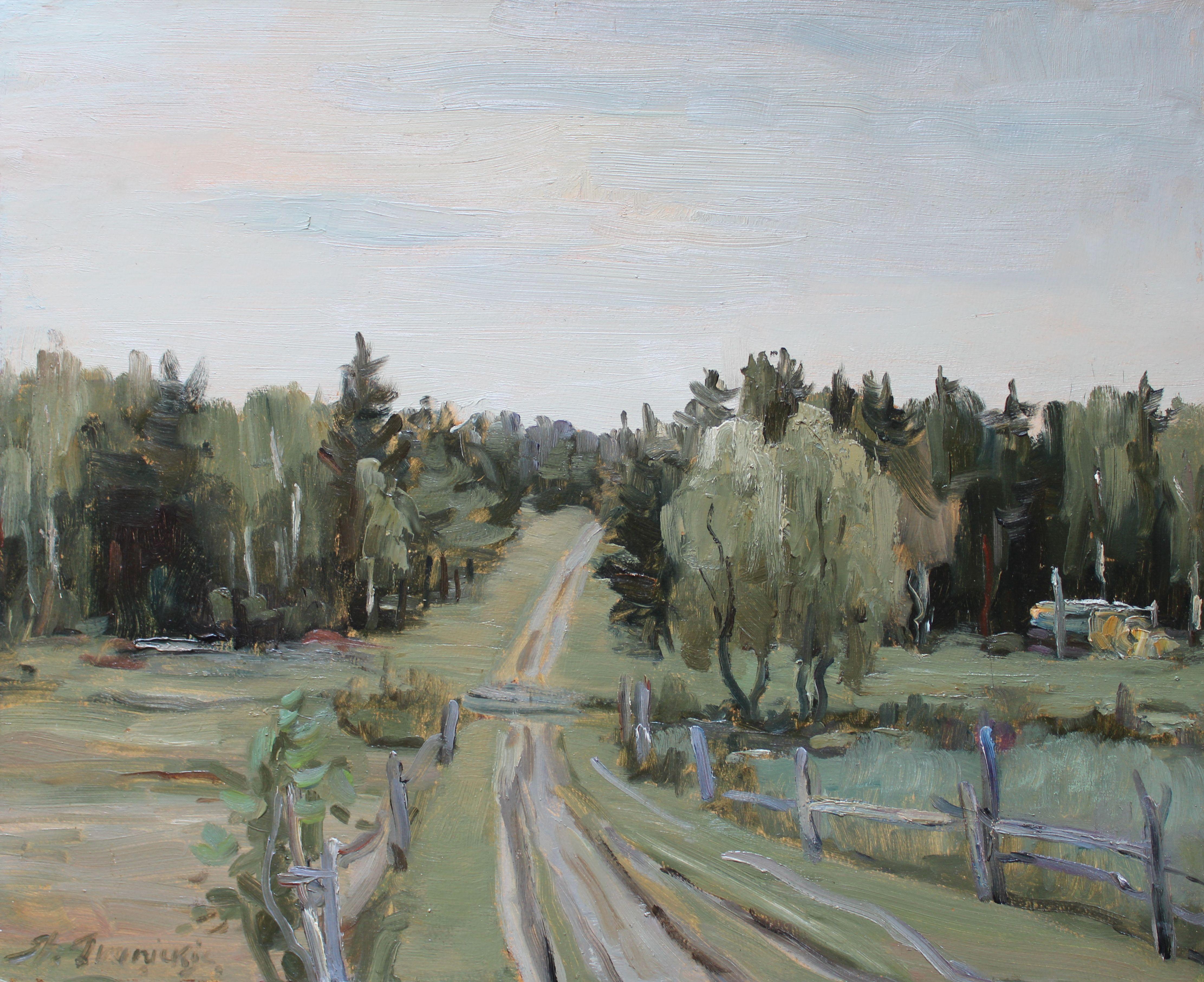 Ländliche Straße. Kartenkarton, Öl, 50x60 cm