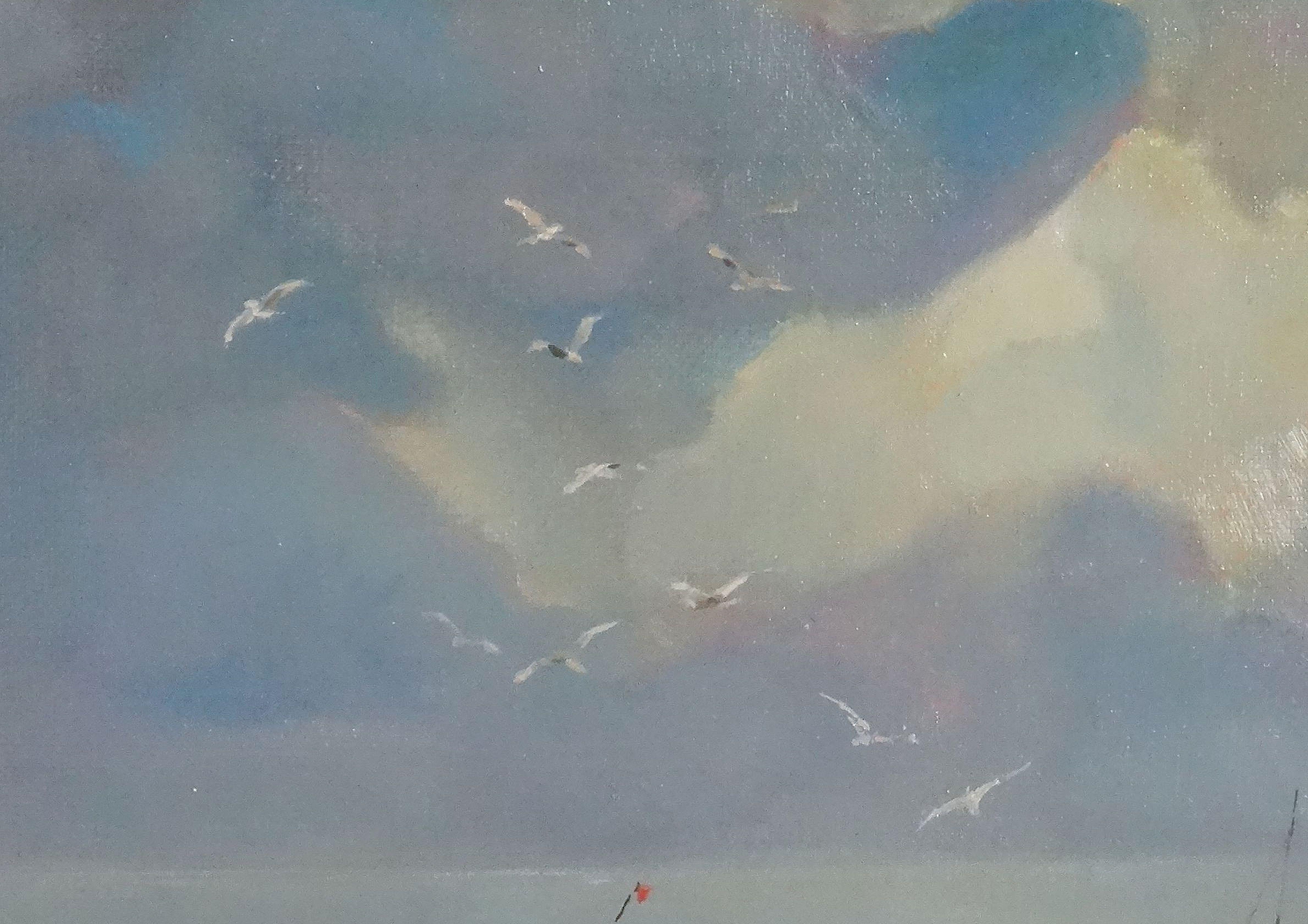 Fishing boats  1974, oil on canvas, 57x68 cm - Realist Painting by Stanislav Kreics