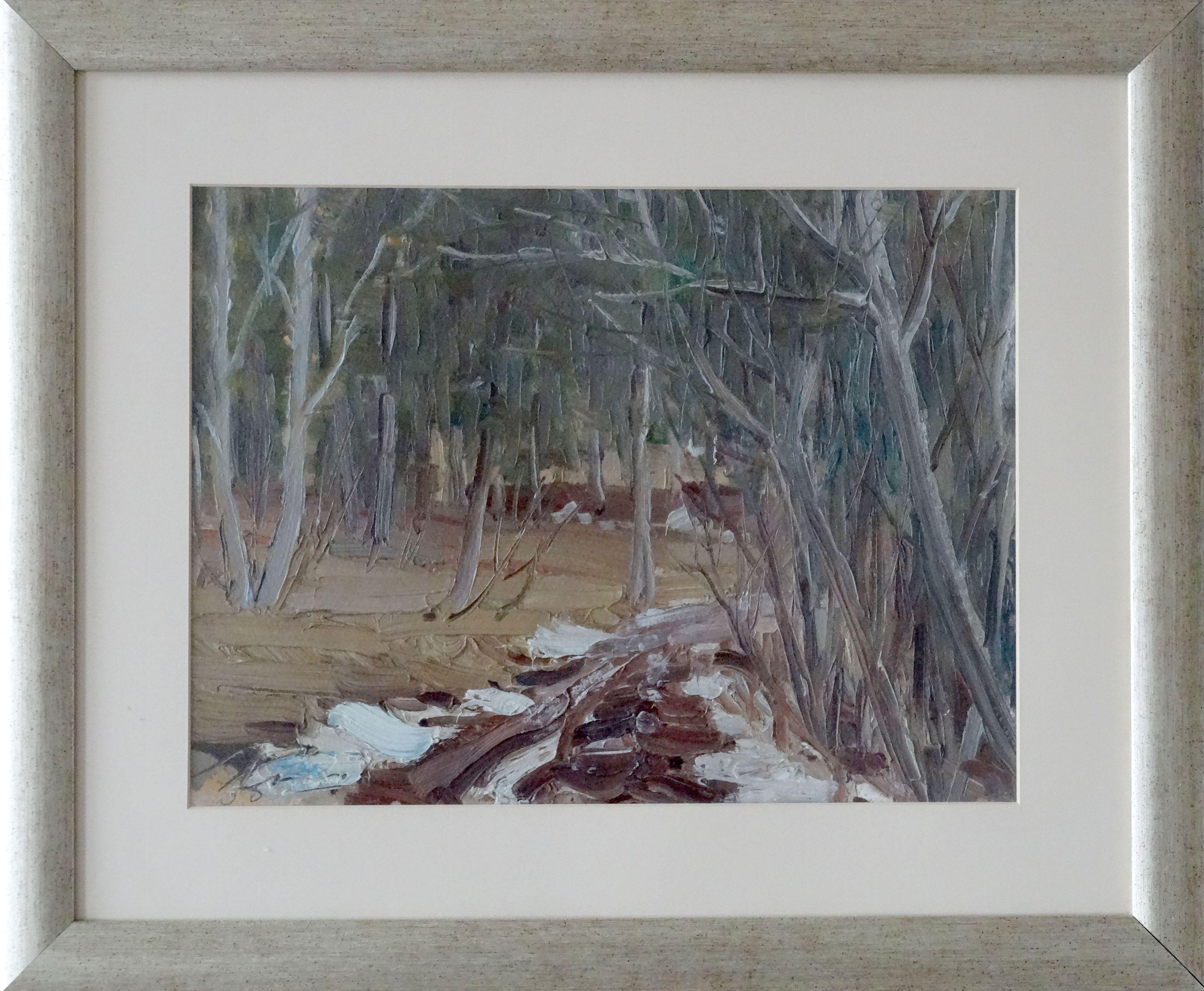 In the forest  Cardboard, oil, 29.5x39.5 cm - Painting by Stanislav Kreics