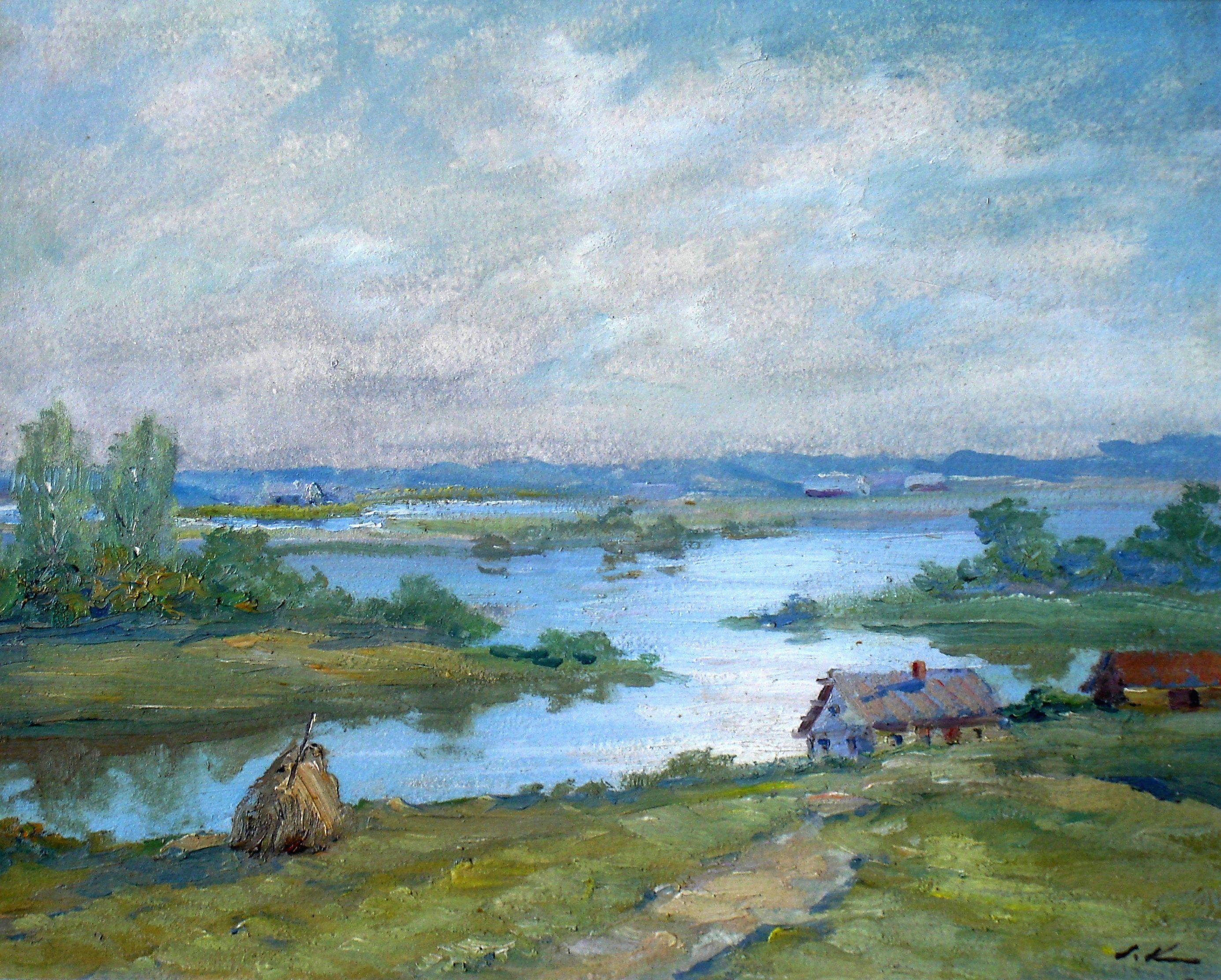 Latgale. The river Daugava  Oil on board, 40.5x50 cm - Painting by Stanislav Kreics