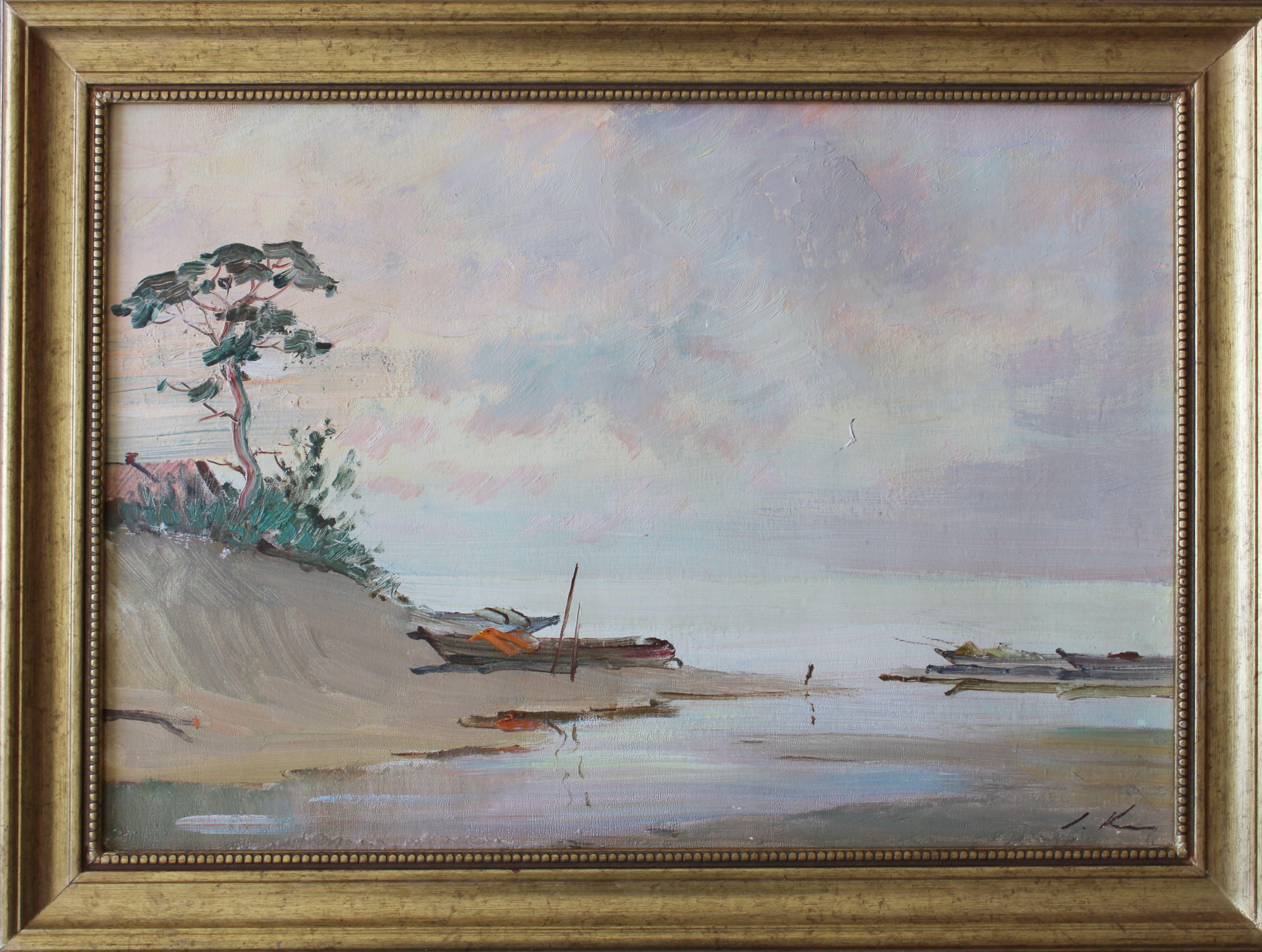 Morning  1967, cardboard, oil, 32x46 cm - Painting by Stanislav Kreics