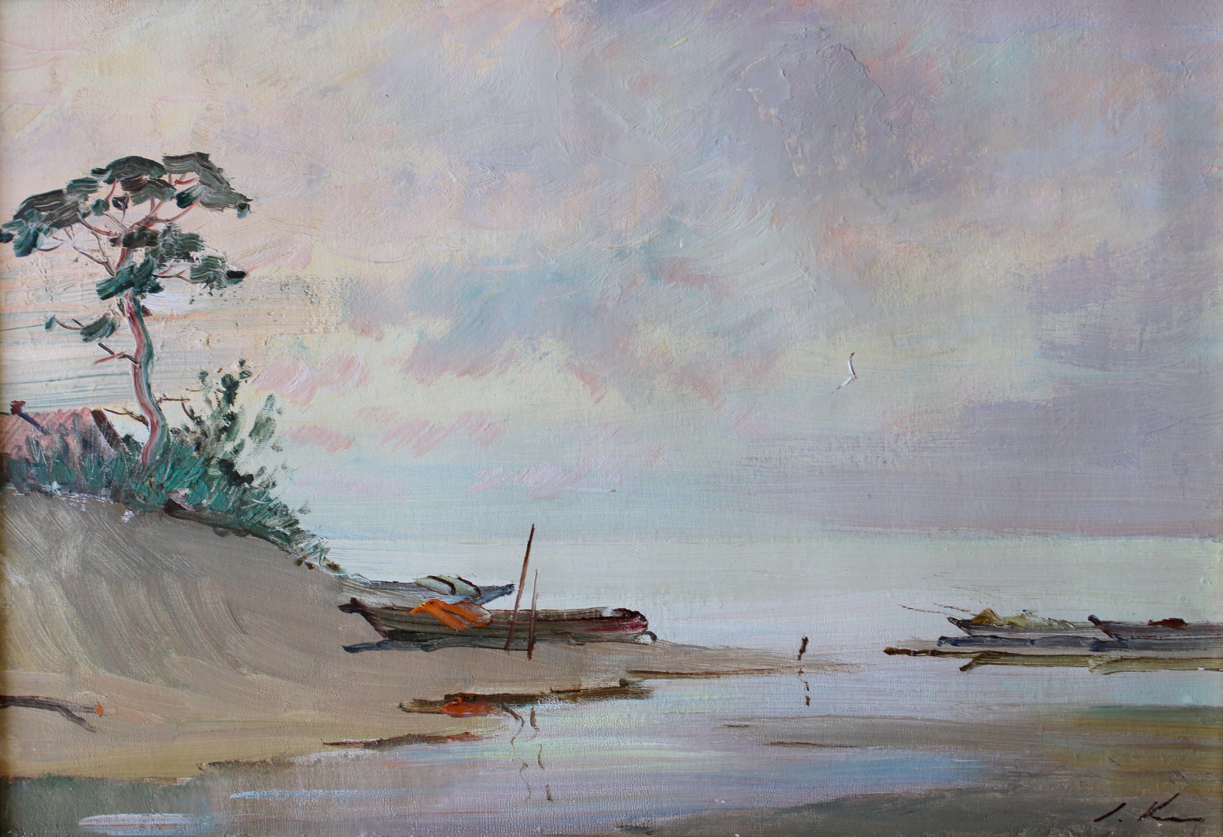 Stanislav Kreics Landscape Painting - Morning  1967, cardboard, oil, 32x46 cm