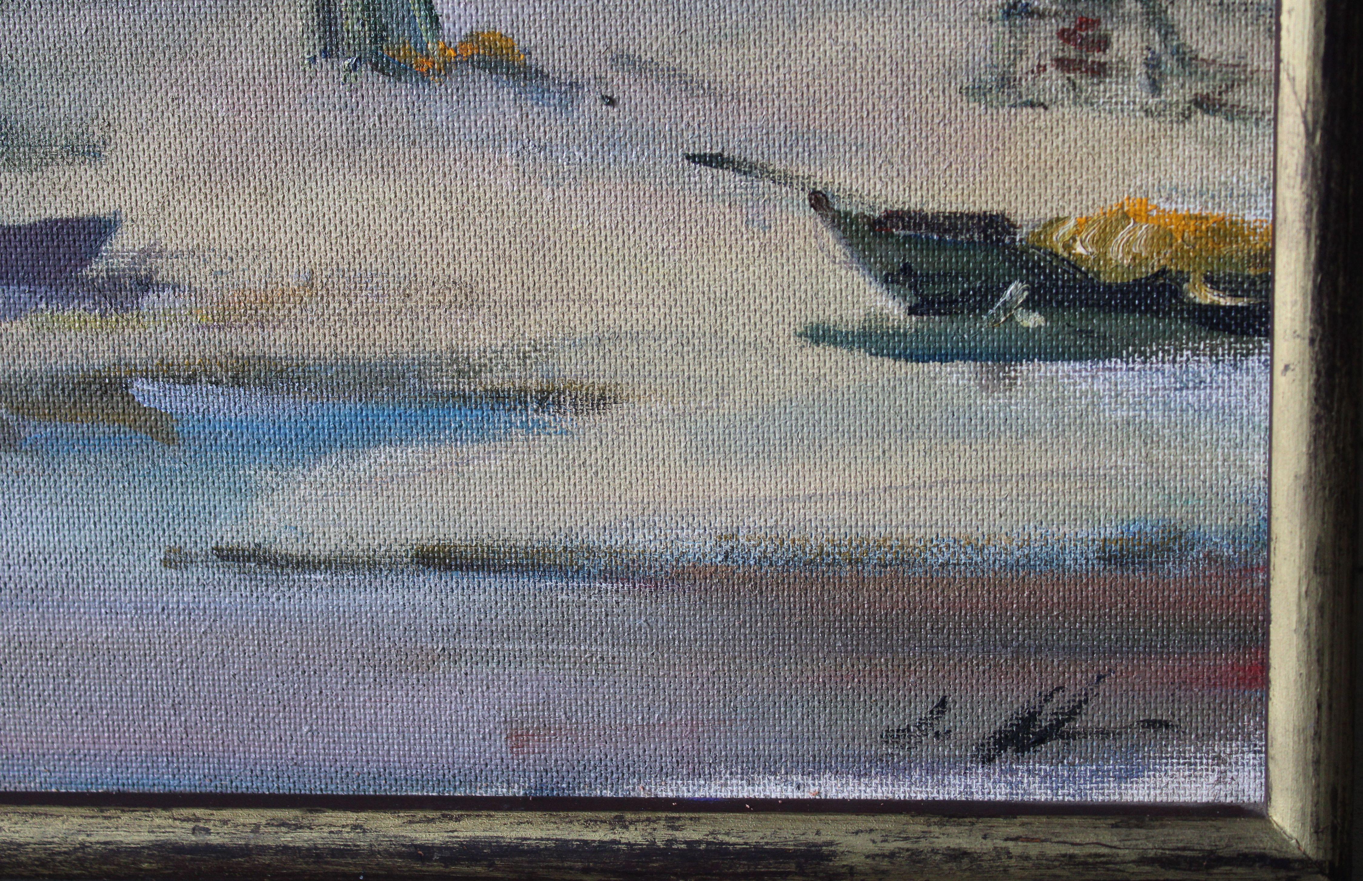 Nocturne. 1987, Karton, Öl, 65x85 cm

Im Mittelpunkt des Gemäldes steht die Uferlinie, an der die Boote liegen.  Die ruhige See auf dem Gemälde spiegelt die Nachwirkungen des Sturms wider. Die Künstlerin hat mit sanften Pinselstrichen die Stille und