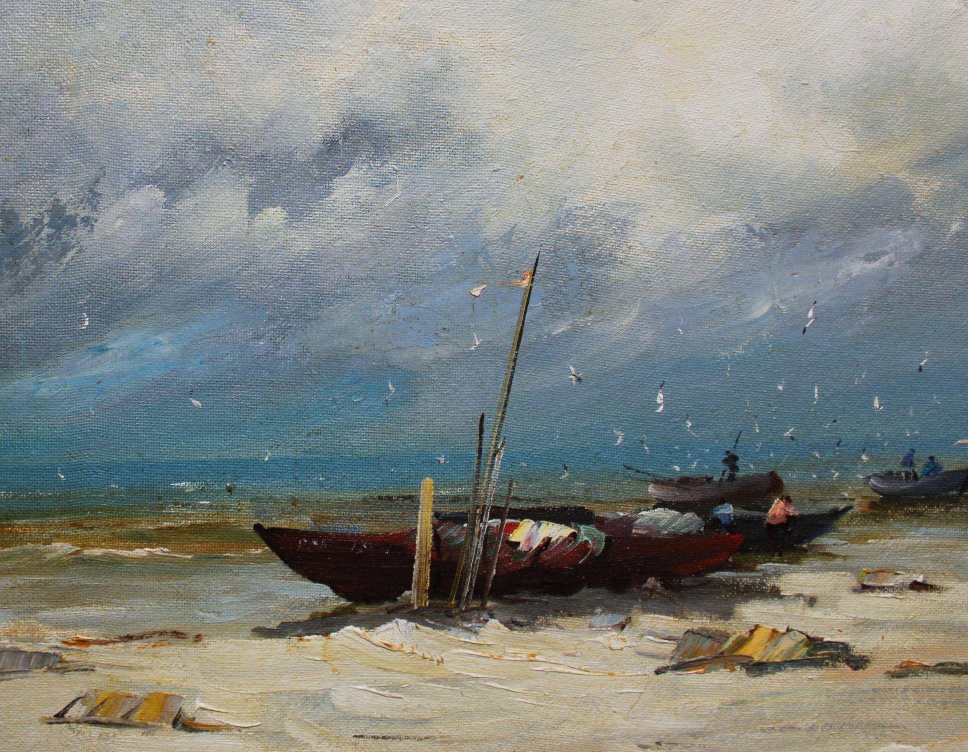 Mer, carton/huile, 67x77 cm en vente 2