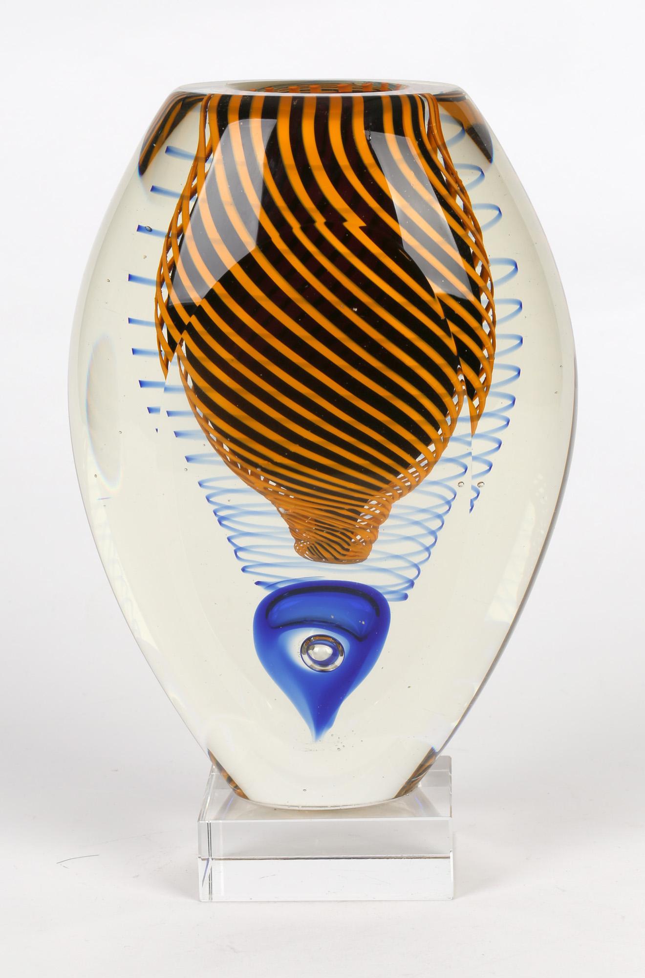 Modern Stanislav Libensky Attributed Swirl Design Art Glass Sculptural Vase