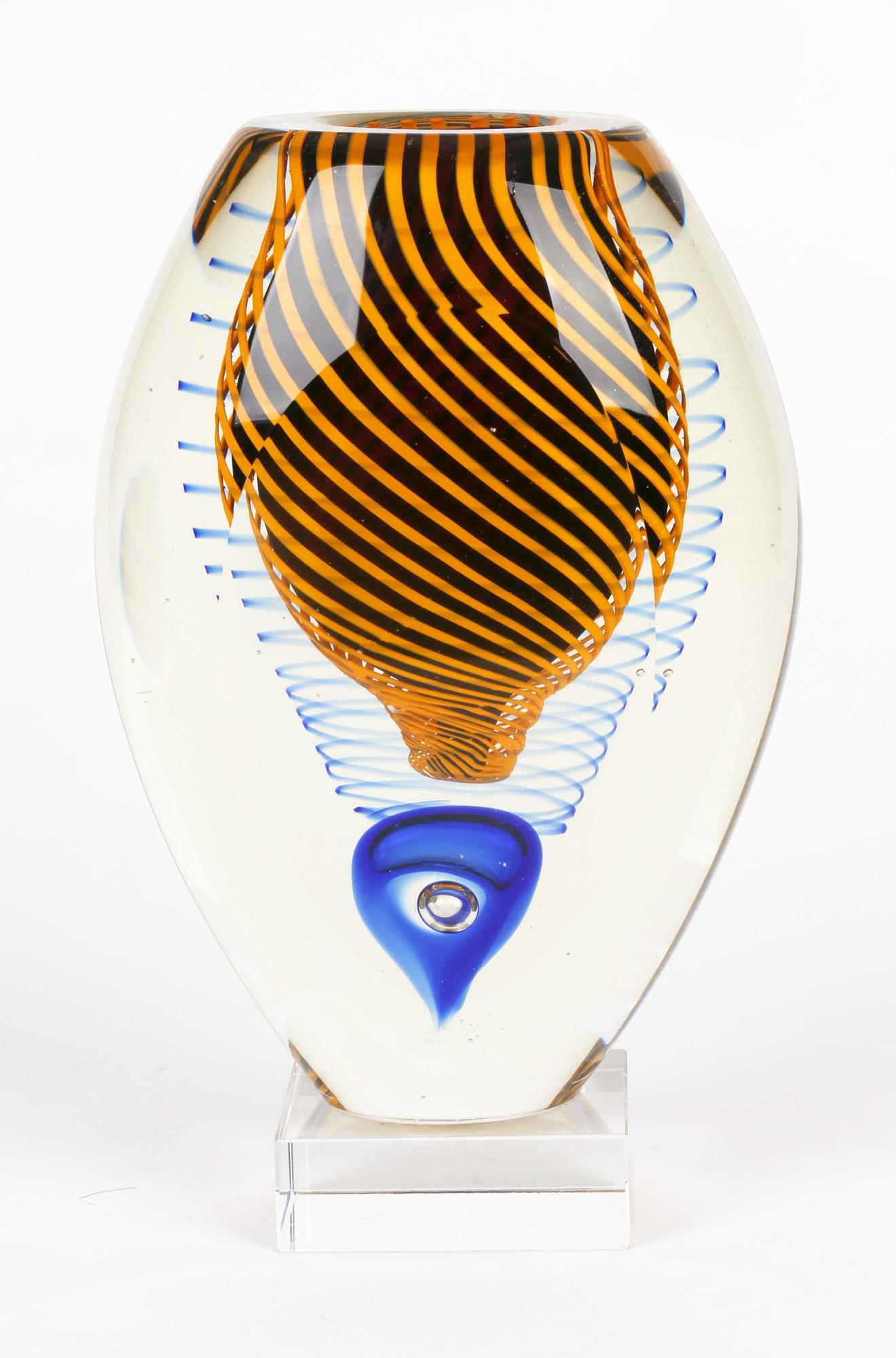 Czech Stanislav Libensky Attributed Swirl Design Art Glass Sculptural Vase