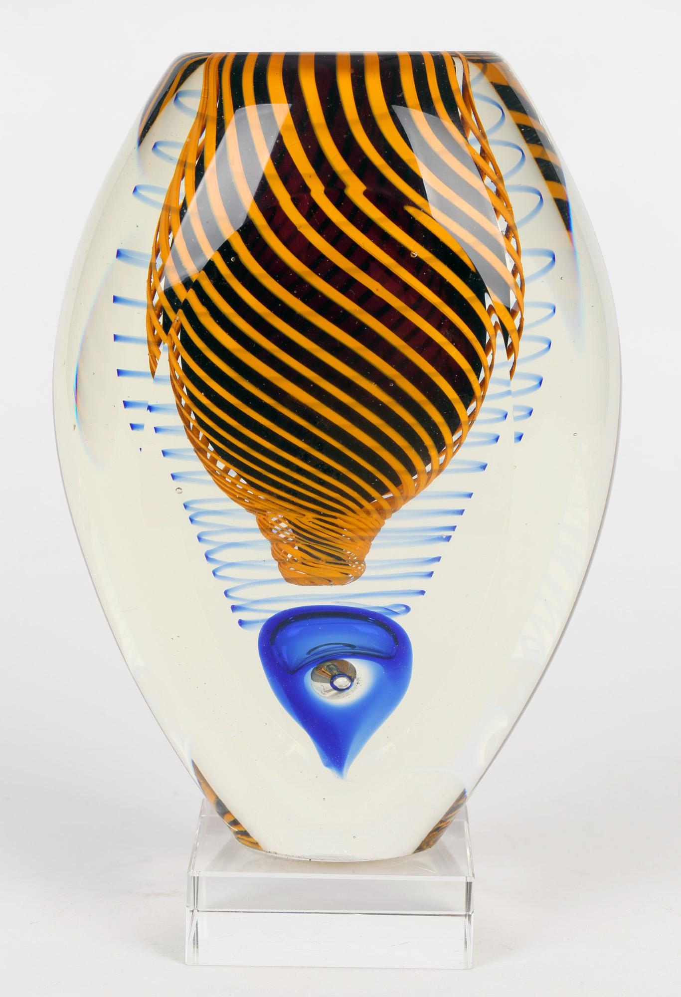 Late 20th Century Stanislav Libensky Attributed Swirl Design Art Glass Sculptural Vase