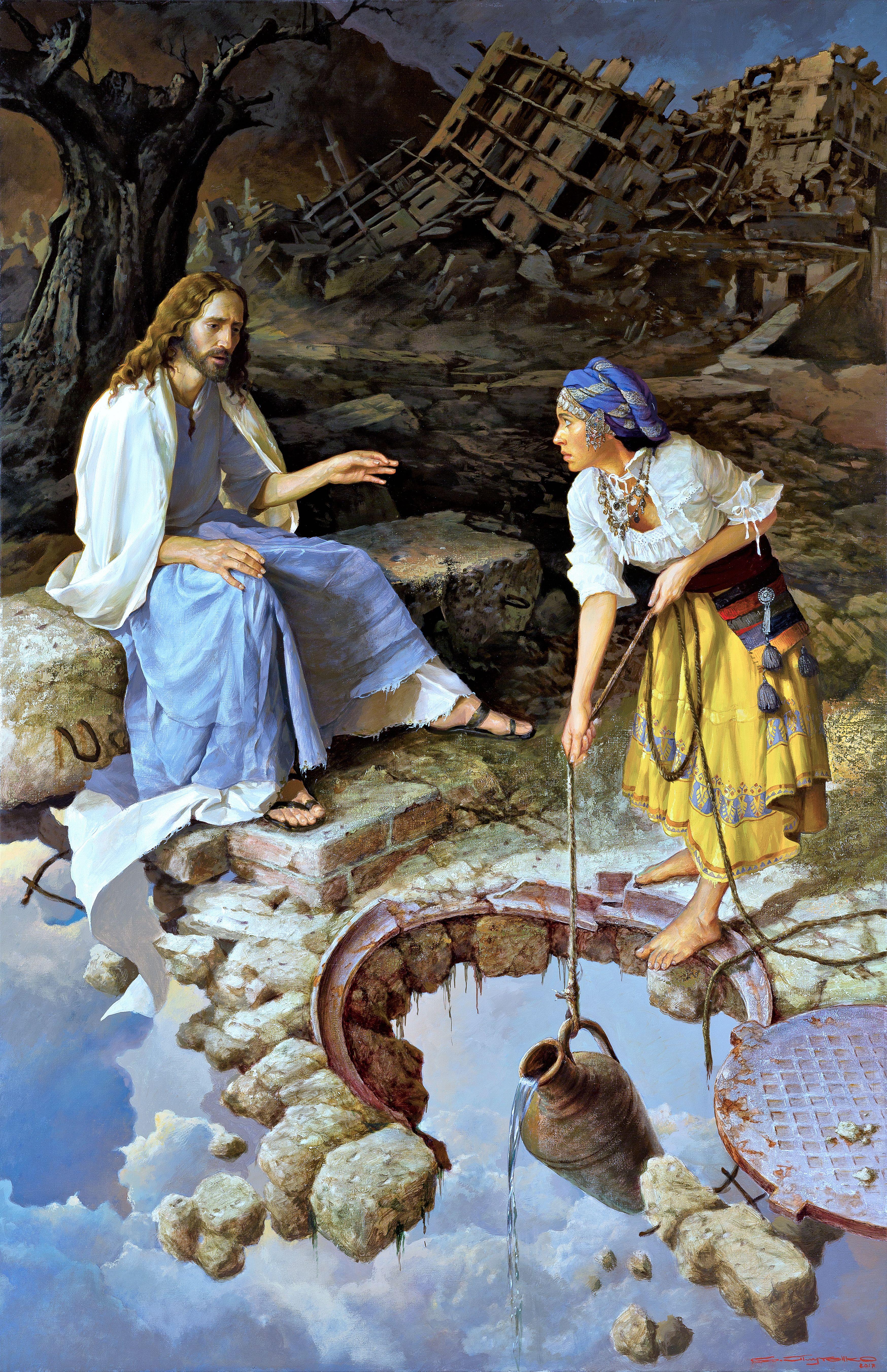 Stanislav Plutenko Figurative Painting - Christ and the Woman of Samaria