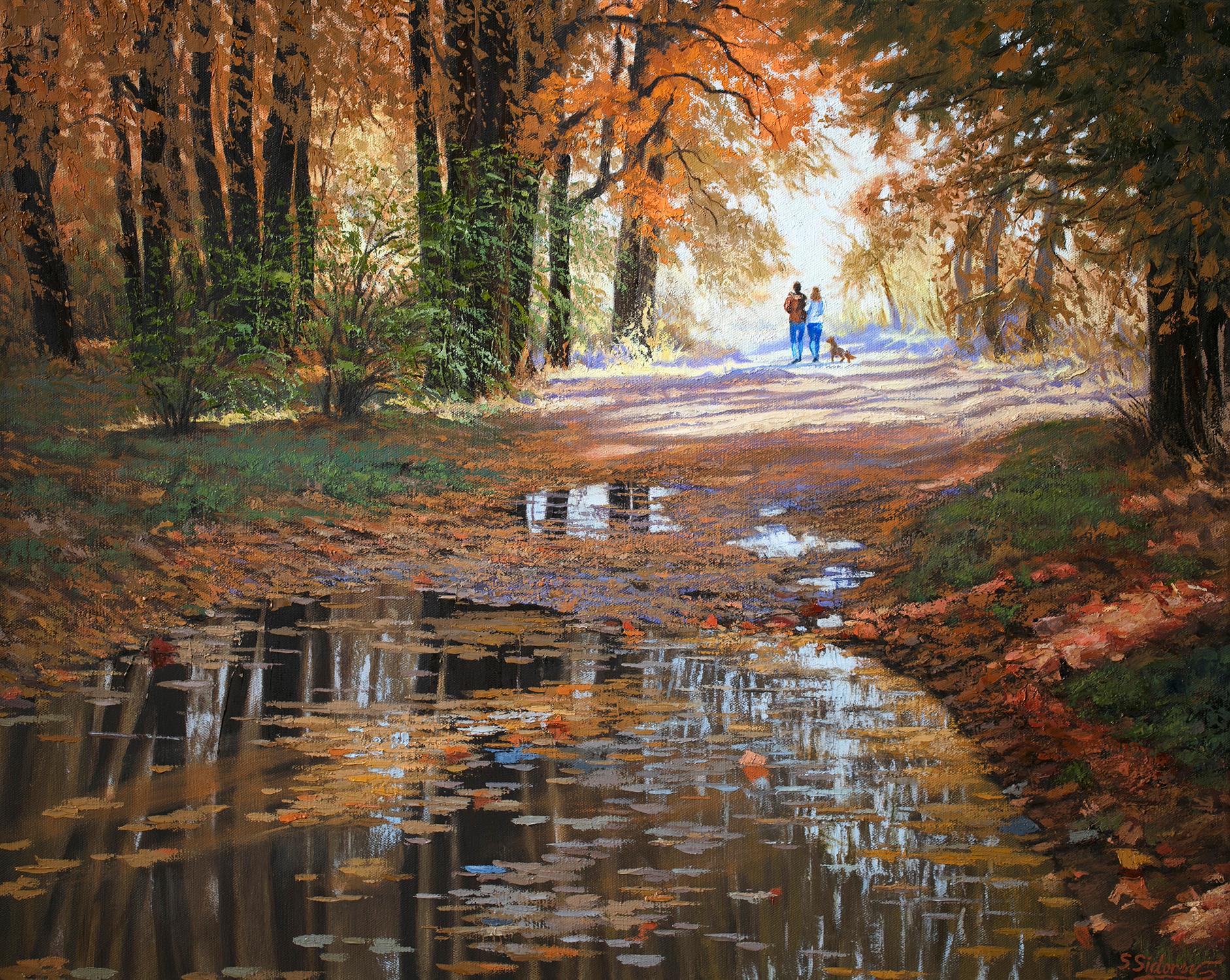Stanislav Sidorov Landscape Painting – Herbstwald. Bunte Spritzer, Ölgemälde