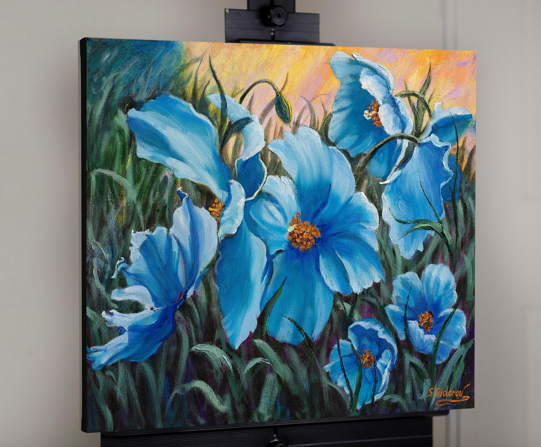 blue poppy painting