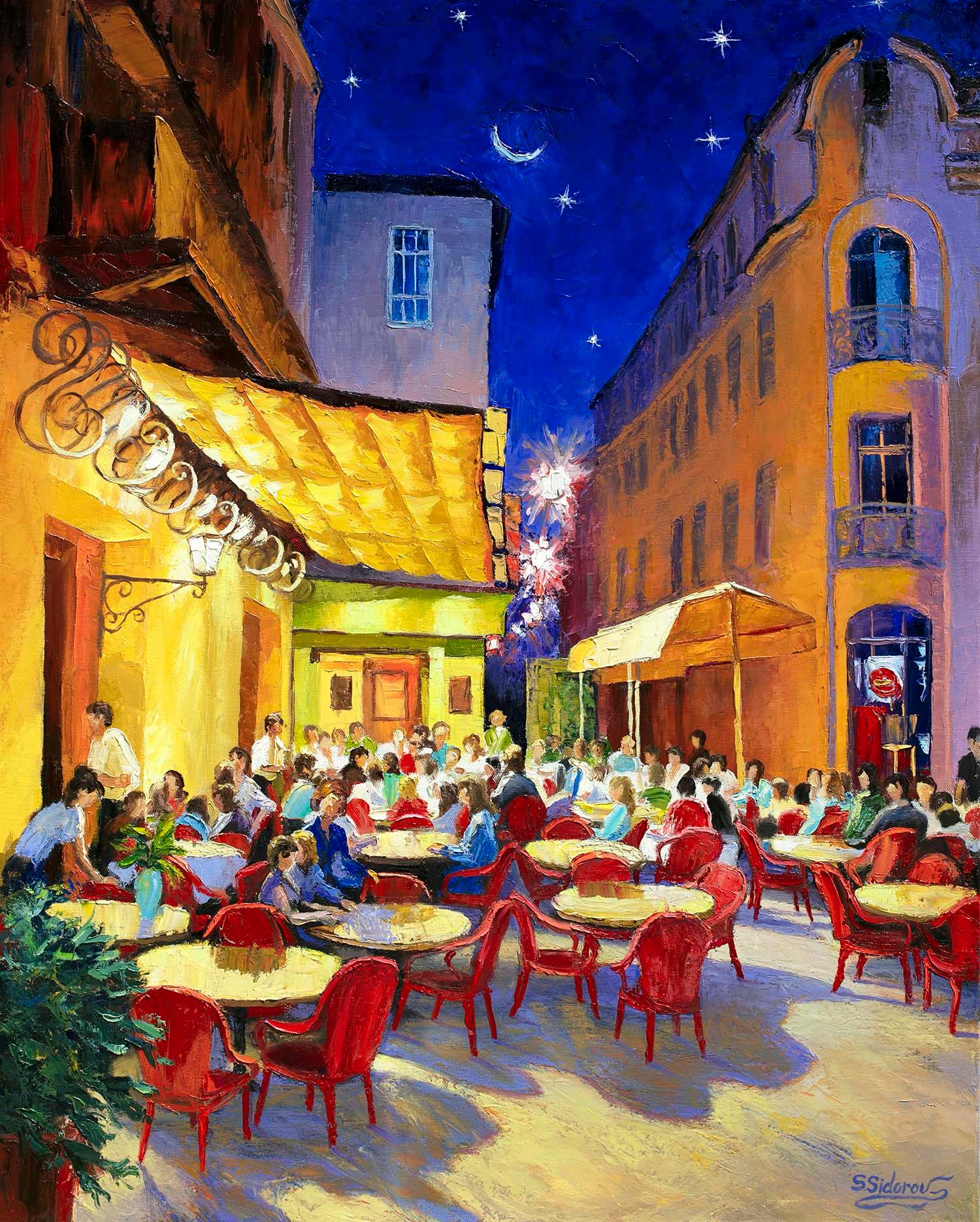 Cafe Van Gogh. Arles, Frankreich, Ölgemälde – Art von Stanislav Sidorov