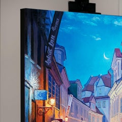 Luz vespertina. Calle en Praga, Pintura al óleo