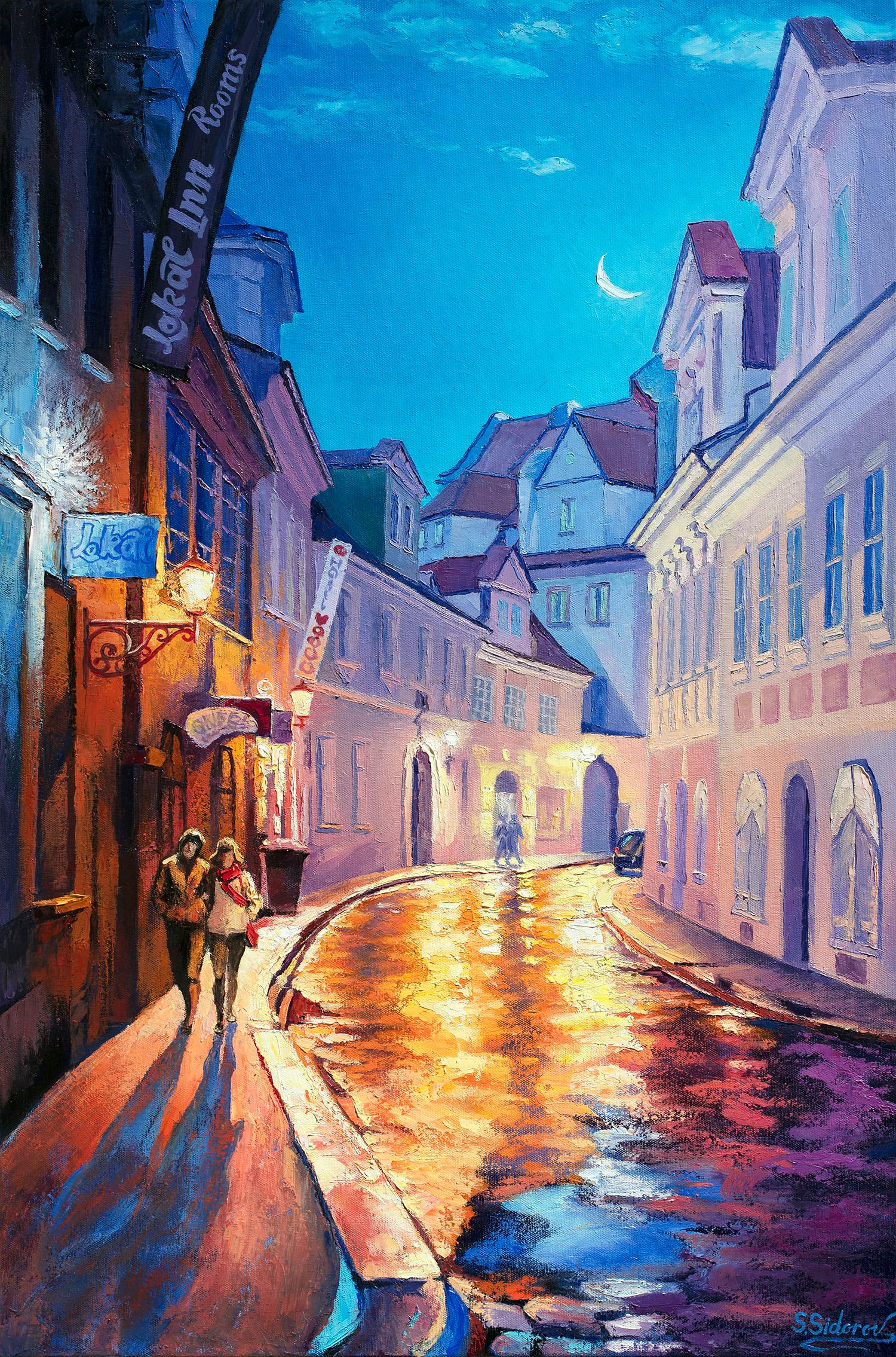 Evening Light. Street in Prague, Oil Painting