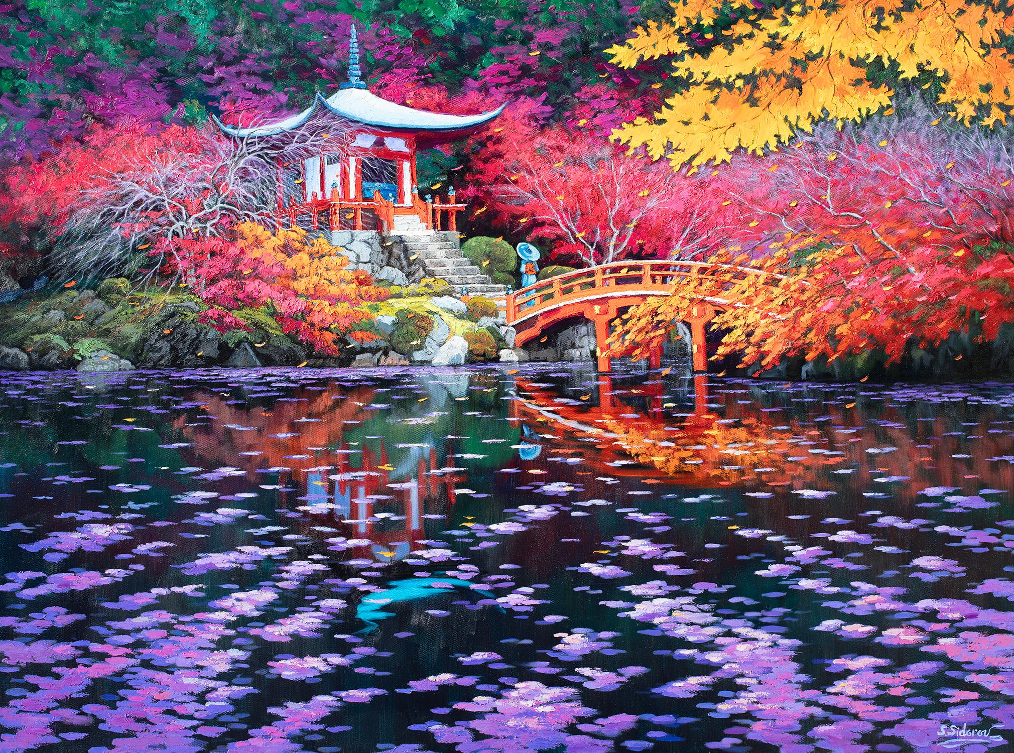 Stanislav Sidorov Interior Painting - Falling Leaves. Old Kyoto, Japan., Oil Painting