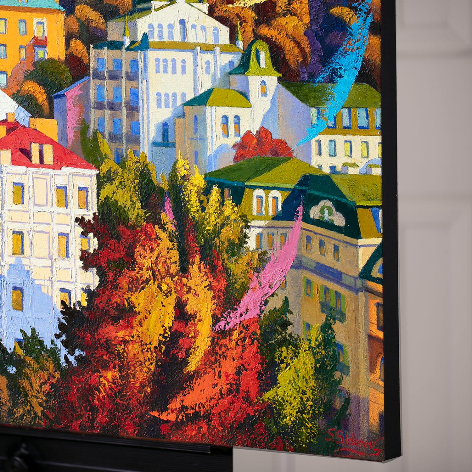 Kyiv, Ucraina. Andreevsky Spusk. Campana che suona, pittura a olio - Art Impressionismo di Stanislav Sidorov