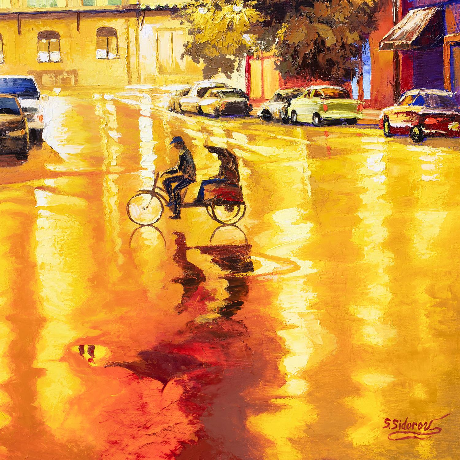 Lichterreflexion nach dem Regen. Union Station, Ölgemälde im Angebot 1