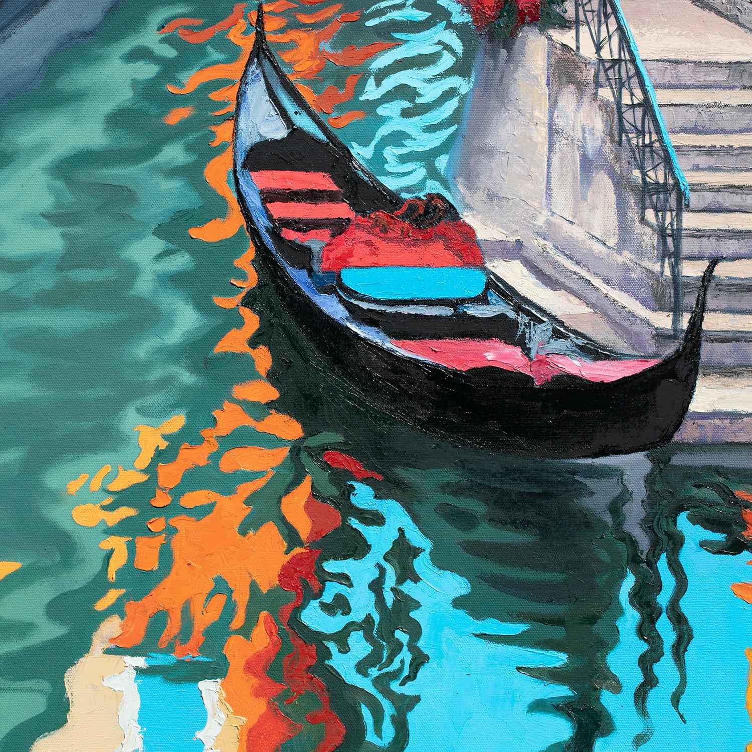 <p>Kommentare des Künstlers<br>Der Künstler Stanislav Sidorov zeigt eine farbenfrohe Darstellung des Kanals von Venedig aus seiner Stadtbildserie. Die Blumen und die Sonne mit ihren hellen Spiegelungen im Wasser fangen das fröhliche Gefühl der