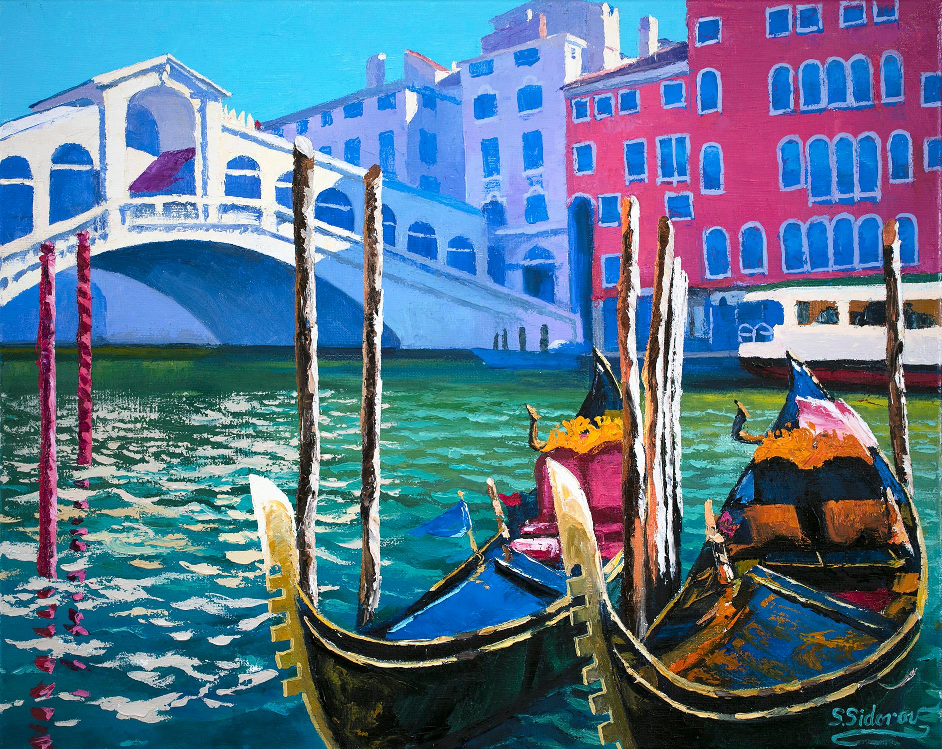 View of Venice - Gondolas, Oil Painting - Art by Stanislav Sidorov