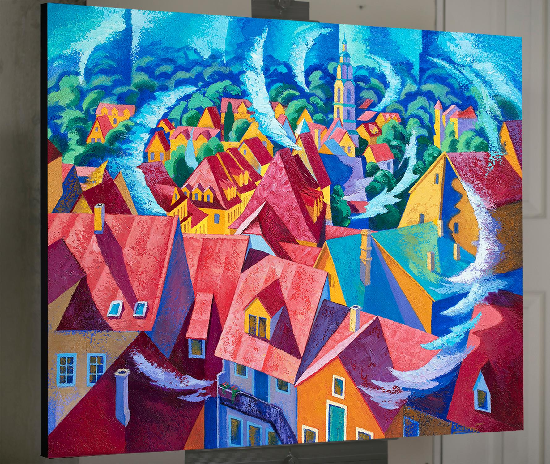 Wind on the Roofs. Meissen Germany., Oil Painting For Sale 1