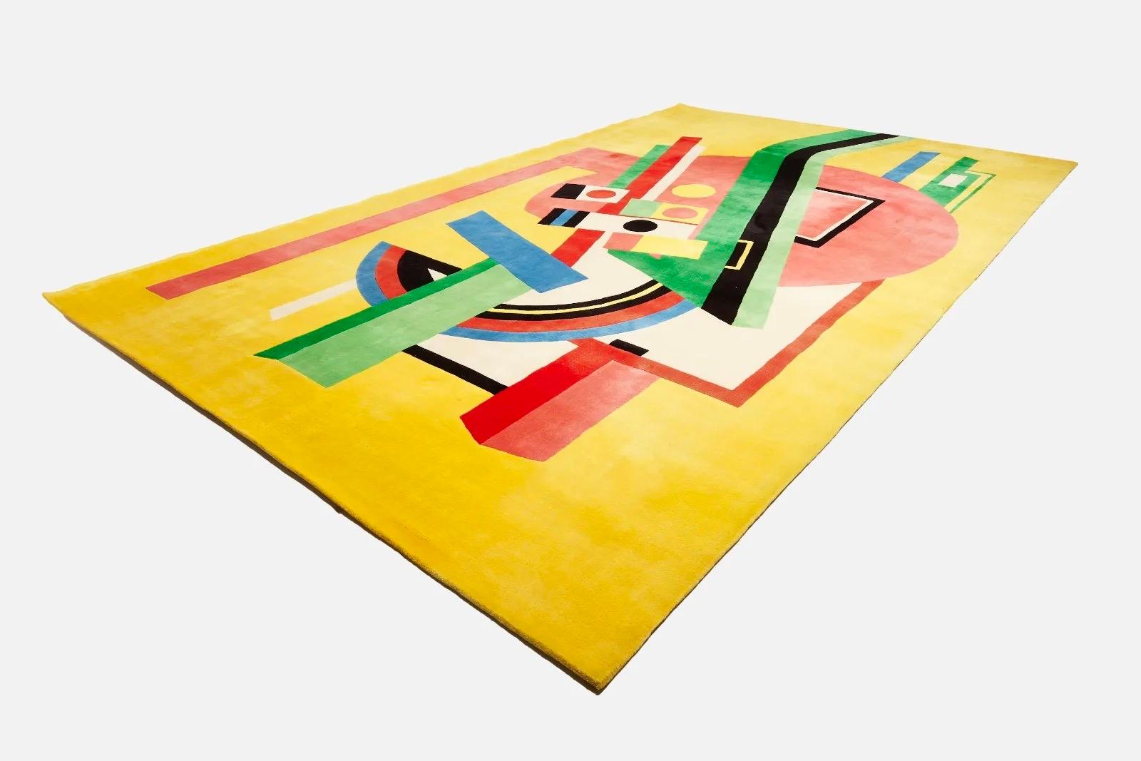 Stanislav V'Soske Palatial Abstract Wool Area Rug, Yellow, Pink, Green, Red 1970 1