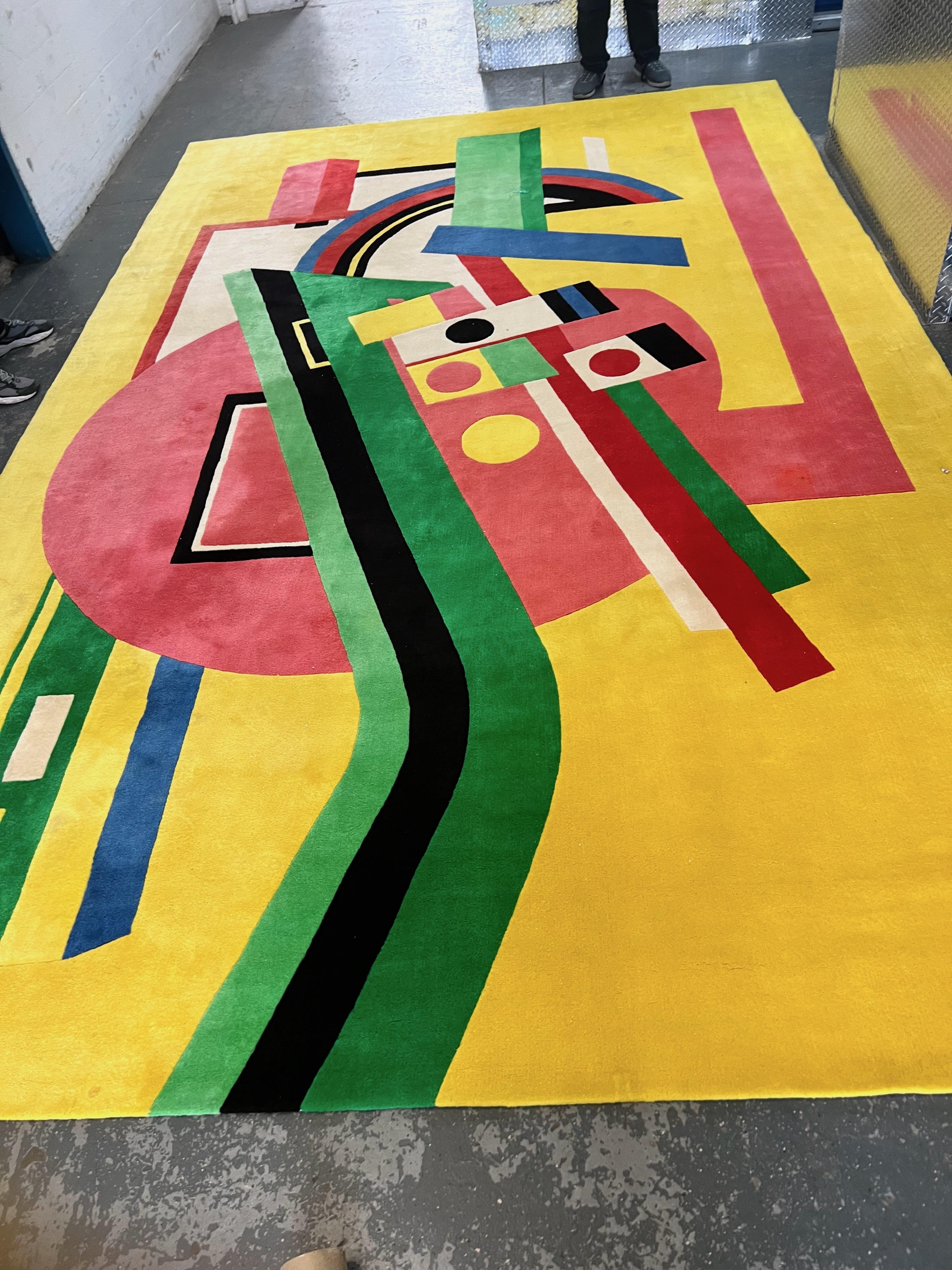 Stanislav V'Soske Palatial Abstract Wool Area Rug, Yellow, Pink, Green, Red 1970 In Good Condition In Brooklyn, NY