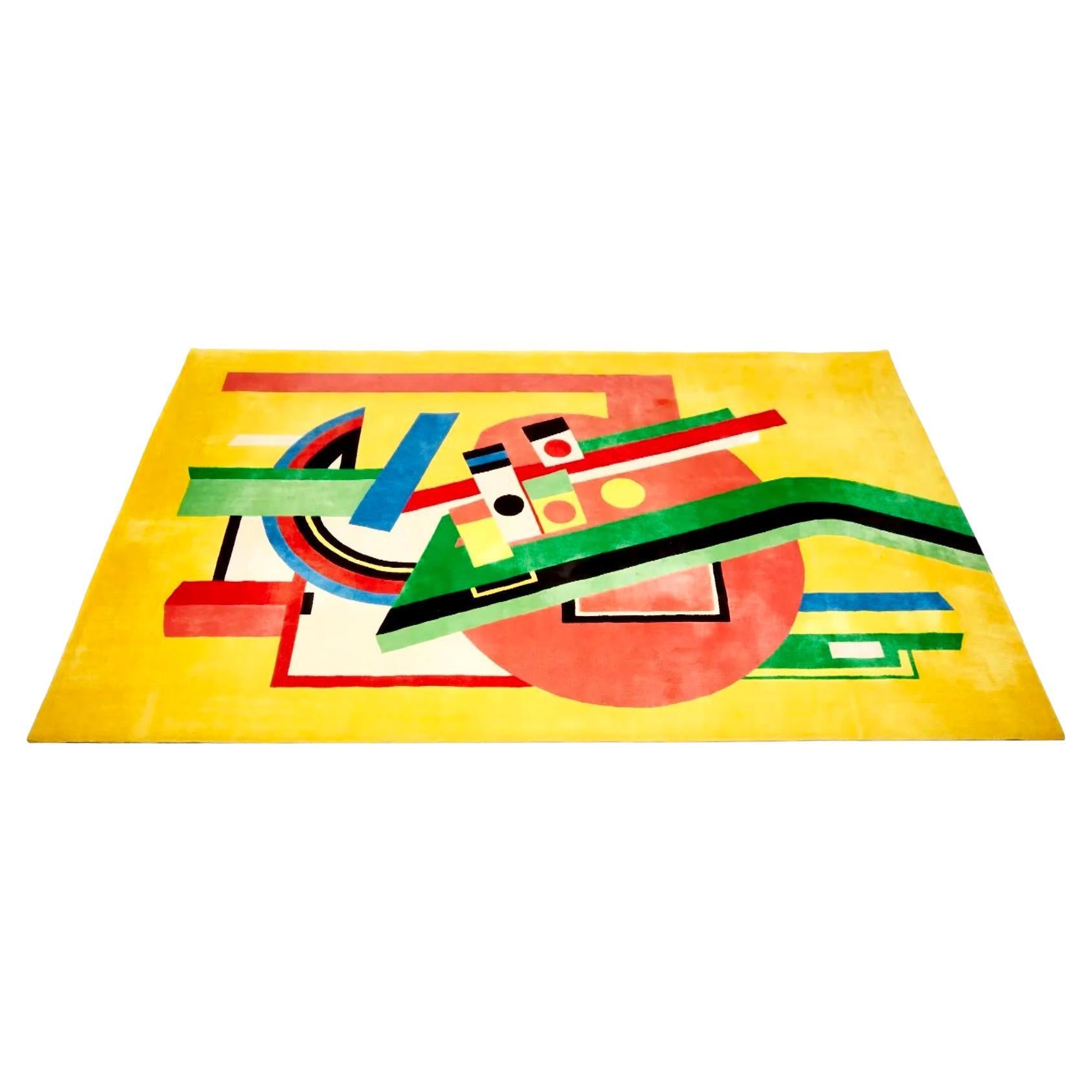 American Stanislav V'Soske Palatial Abstract Wool Area Rug, Yellow, Pink, Green, Red 1970