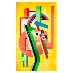 Stanislav V'Soske Palatial Abstract Wool Area Rug, Yellow, Pink, Green, Red 1970