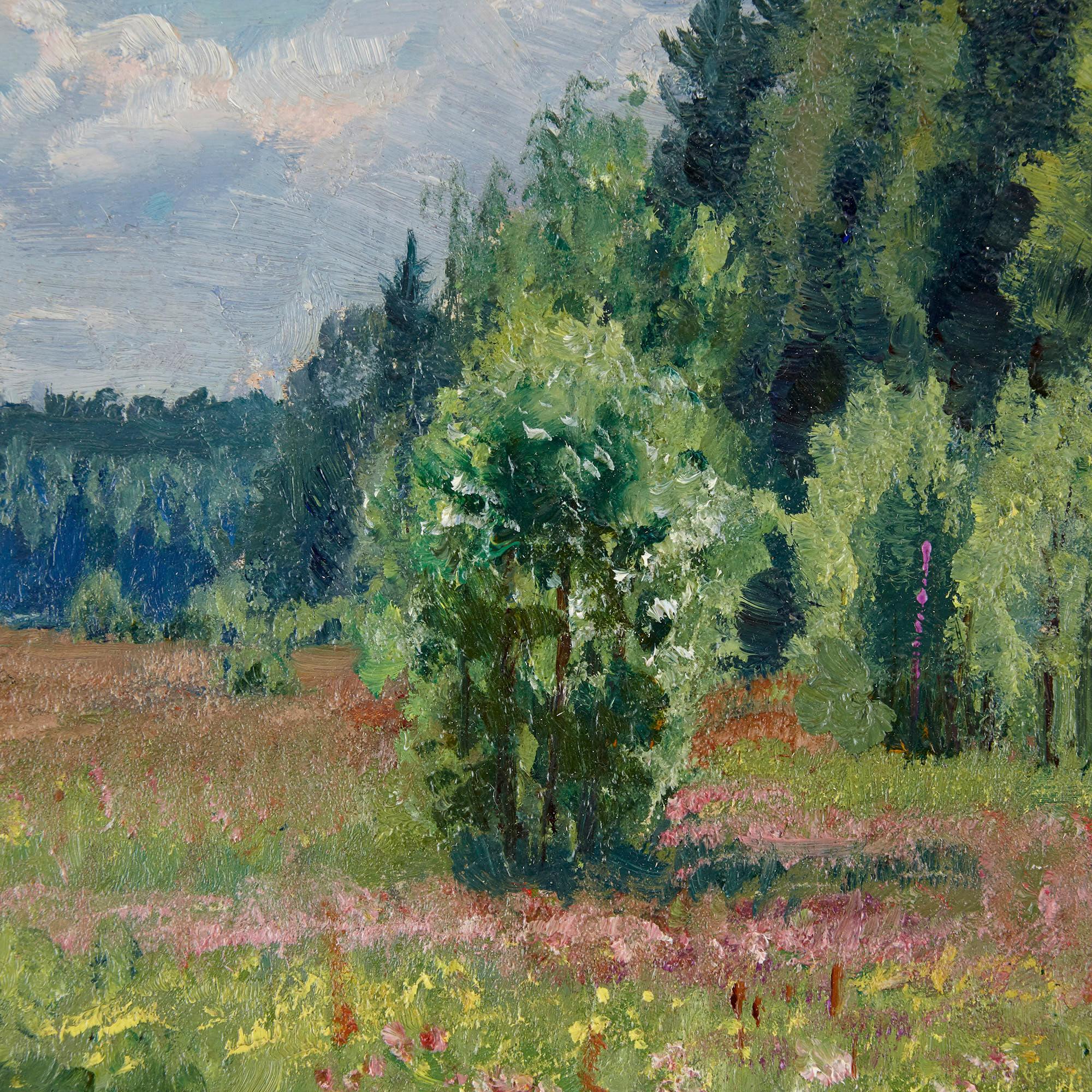 Russisches impressionistisches Gemälde einer Wiese von Zhukovsky (Impressionismus), Painting, von Stanislav Yulianovich Zhukovsky