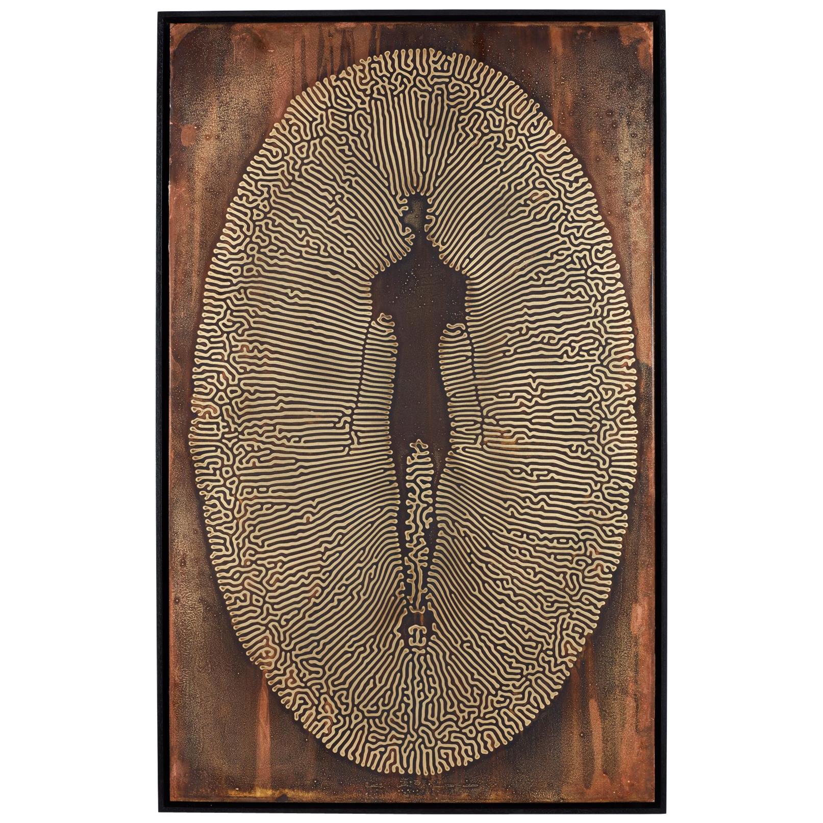 Stanislaw Trzebinski, "Mushroom Coral Figure", Etched Brass Wall Art