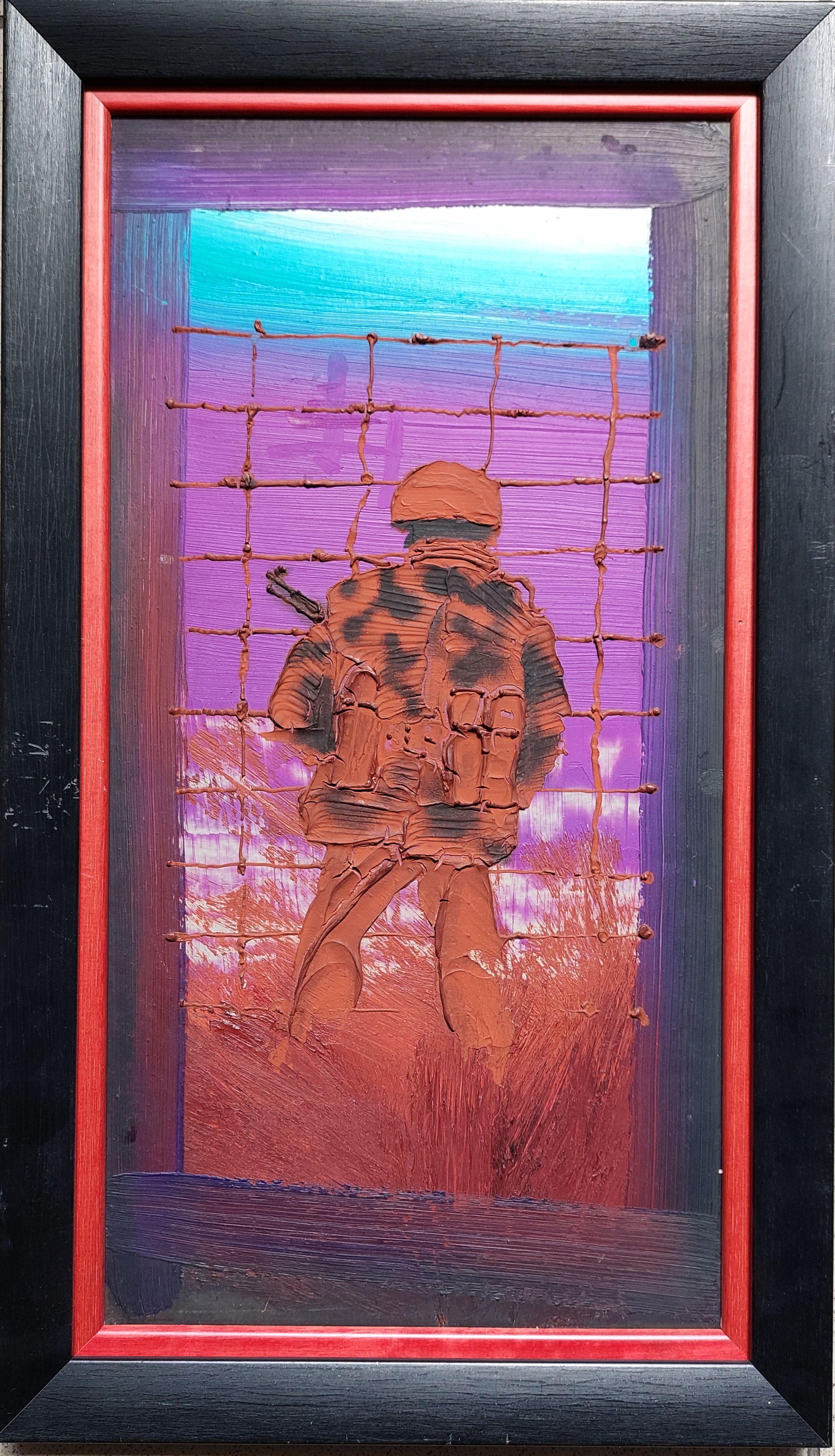 Soldat. 1950.  Cardboard, technique d'auteur, 39,5x20 cm - Painting de Stankevics Aleksandrs