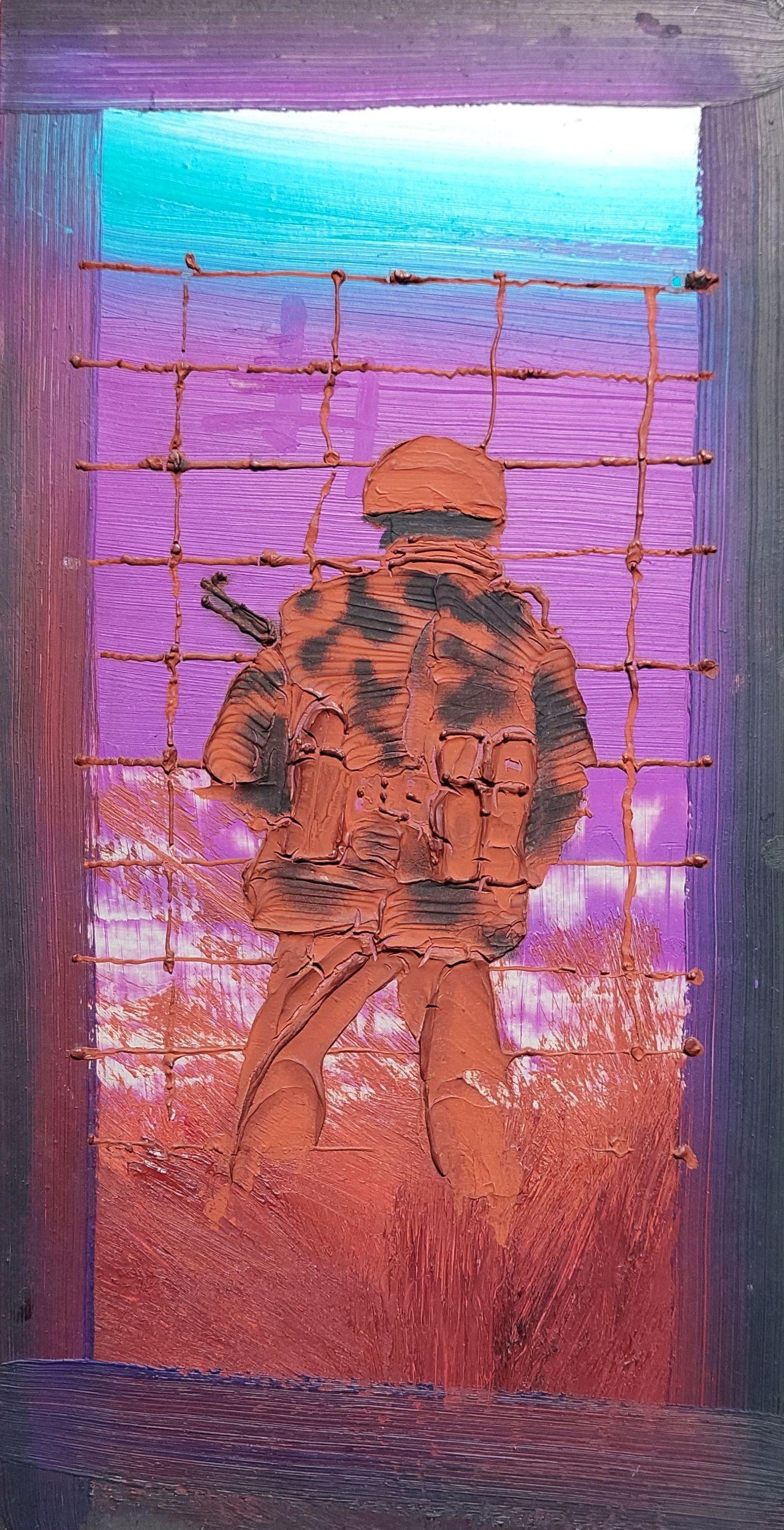 Soldier. 1950.  Cardboard, author technique, 39, 5x20 cm