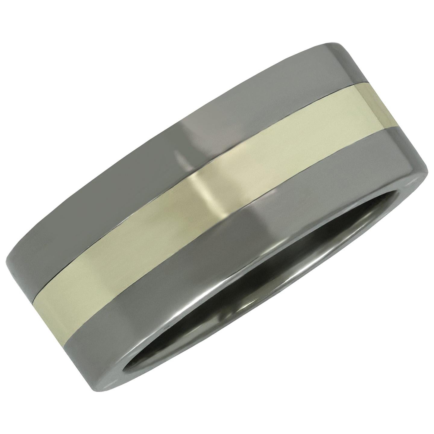 Stanless Steel 10 Karat White Gold Men's Band Ring For Sale