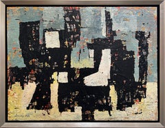 Retro "Abandoned Village, " 1960s Modern Abstract Painting