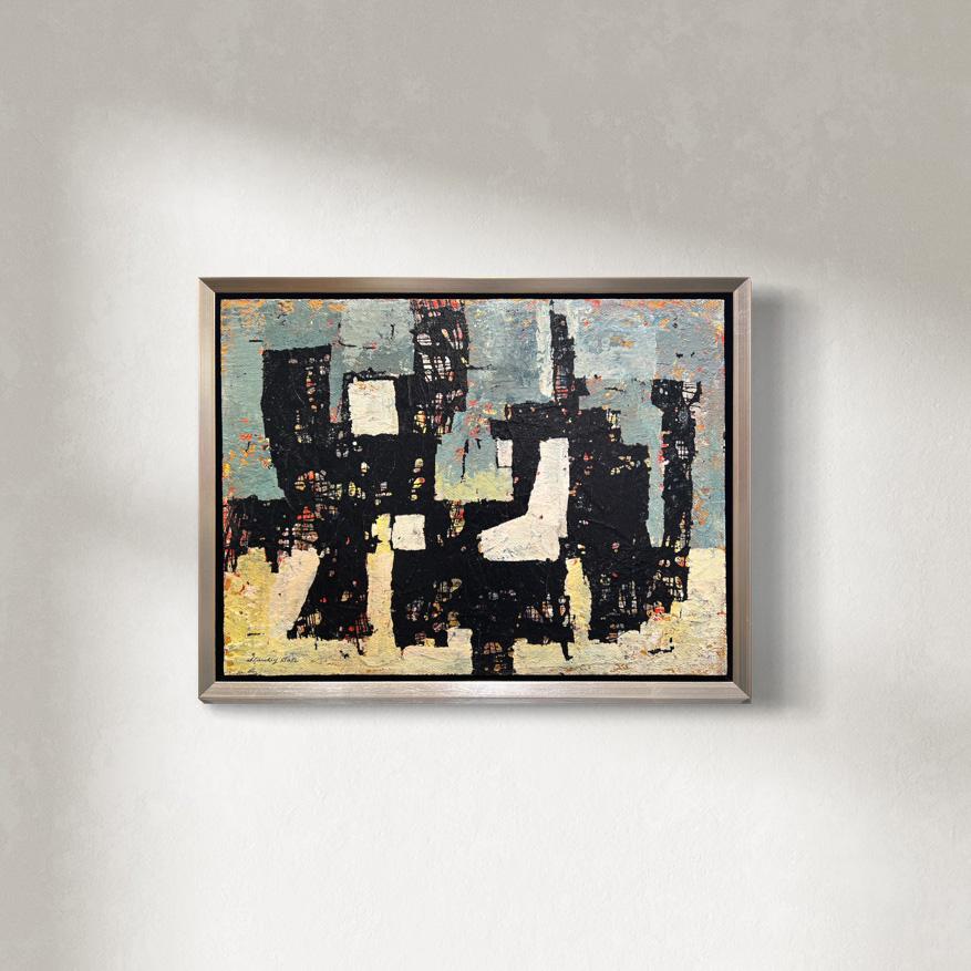 Abstract Painting di Stanley Bate - "Villaggio abbandonato", pittura astratta moderna del 1960