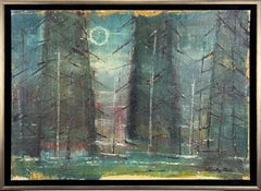 "Moonlit Pines," 1960s Modern Abstract Painting