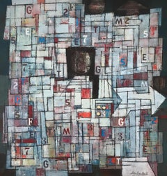 Retro "Newstand, " 1960s Modern Abstract Painting