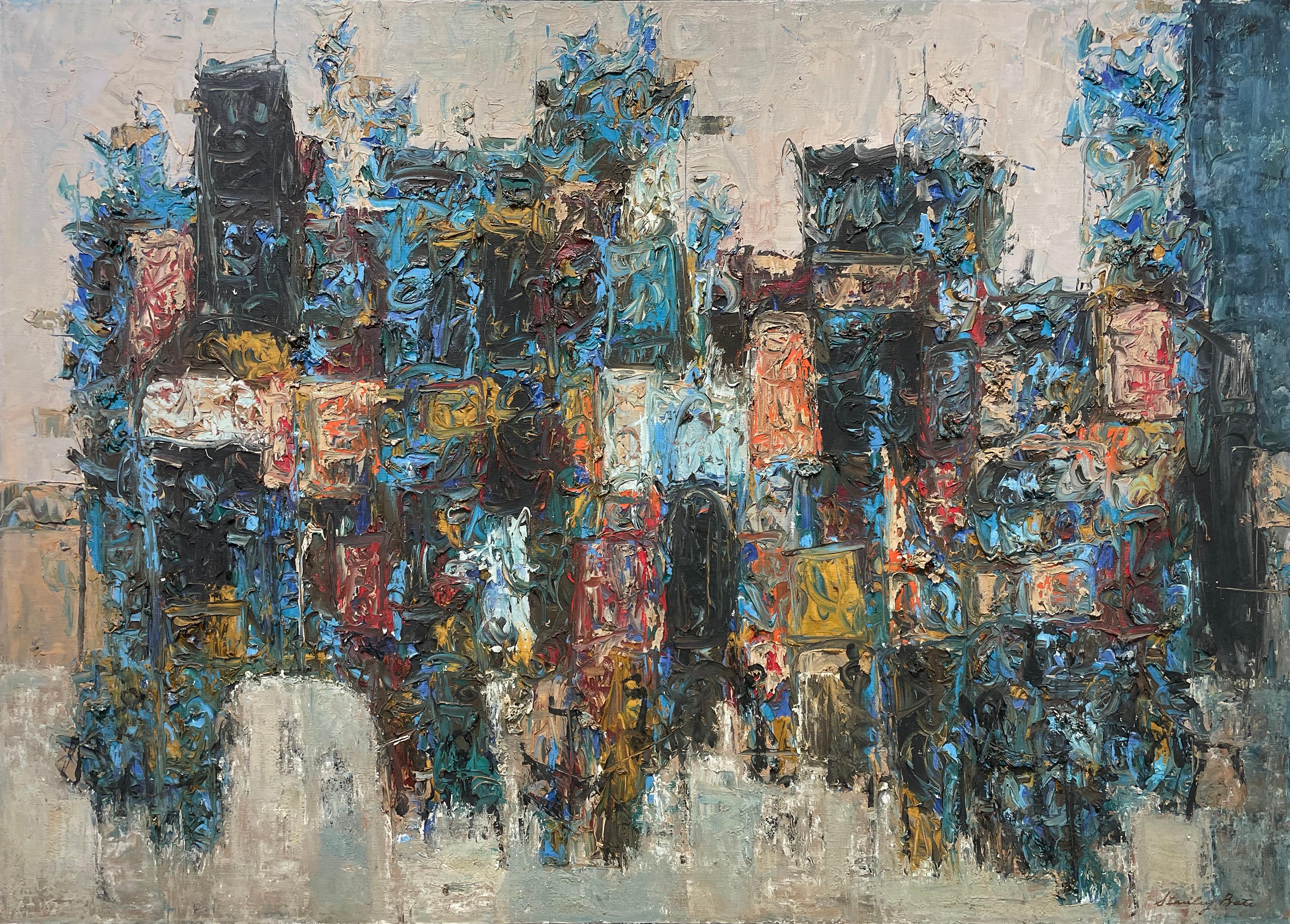 « Rues d'Athènes », peinture abstraite moderne des années 1960 - Moderne Painting par Stanley Bate