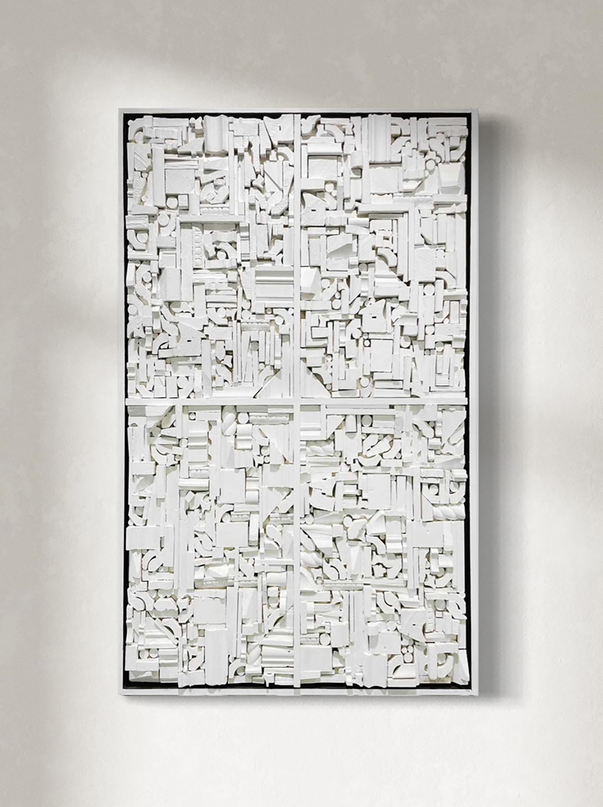 "Costruzione bianca", scultura da parete astratta moderna degli anni '60 - Mixed Media Art di Stanley Bate