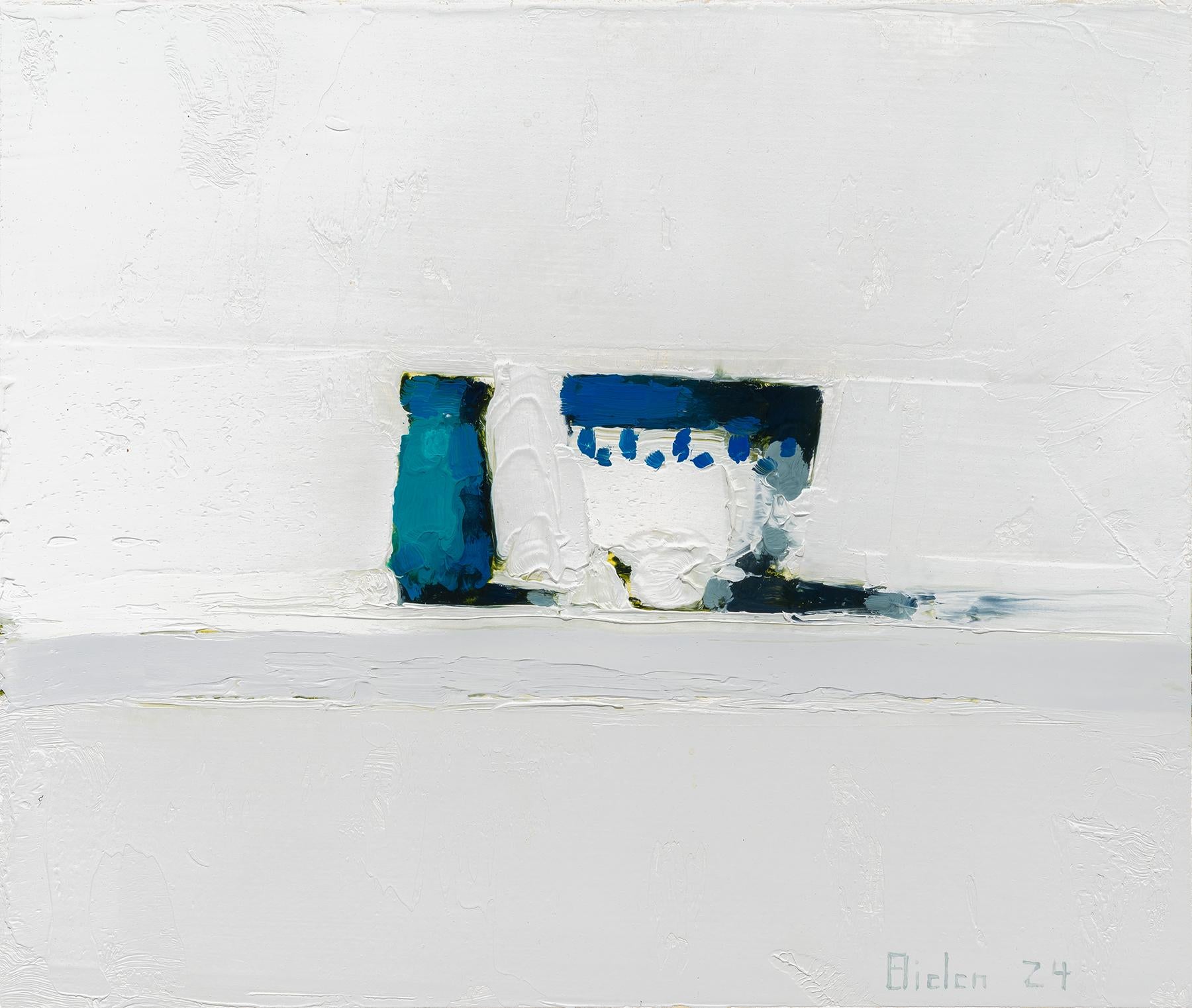 Stanley Bielen Still-Life Painting – "Pause" 2024 Öl auf Papier/montiert 7 ½ x 9 Zoll.