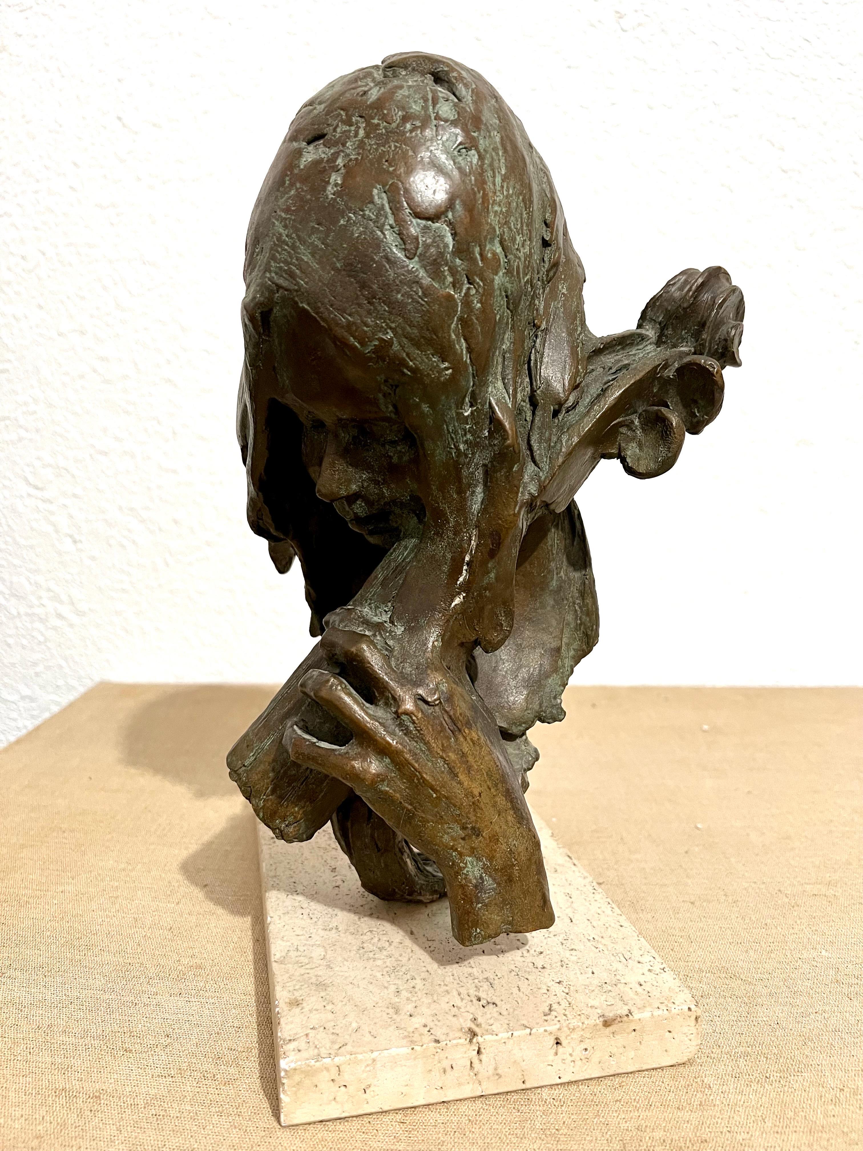 Bronzeskulptur Amerikanische modernistische Kunst Stanley Bleifeld Mädchen mit Bass oder Cello, Bronzeskulptur im Angebot 2