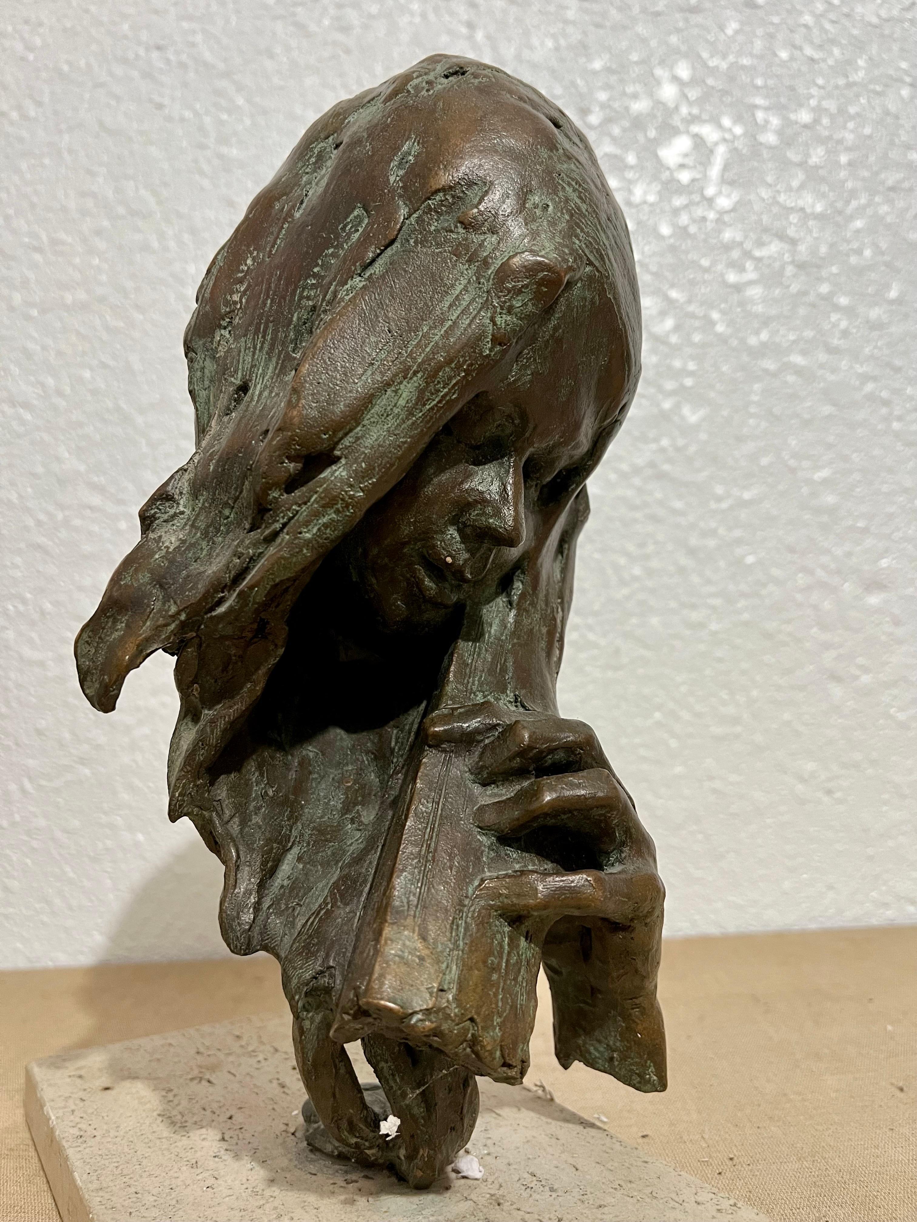 Bronze Sculpture American Modernist Art Stanley Bleifeld Girl with Bass or Cello For Sale 1