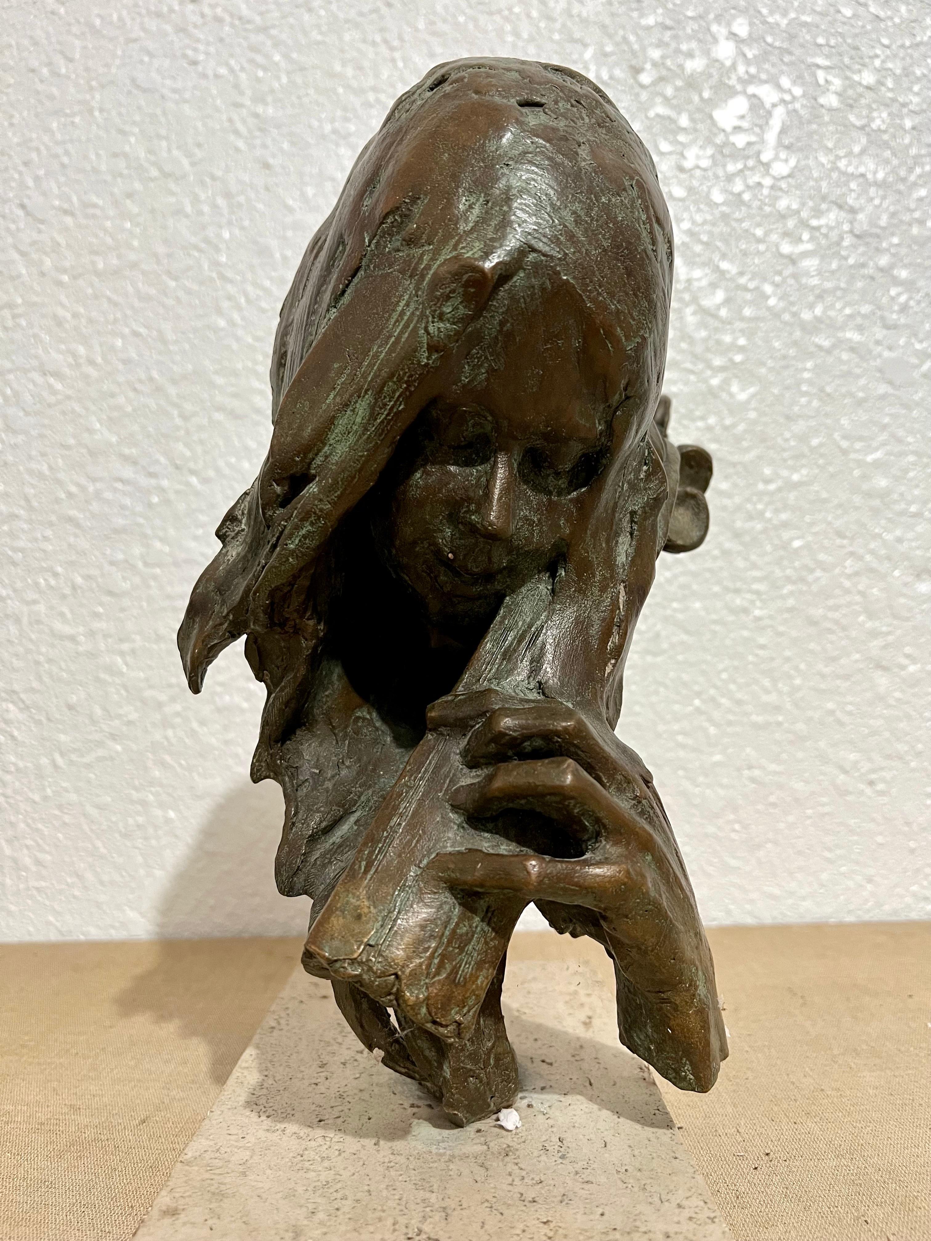 Bronzeskulptur Amerikanische Kunst der Moderne Stanley Bleifeld Mädchen mit Bass oder Cello im Angebot 5