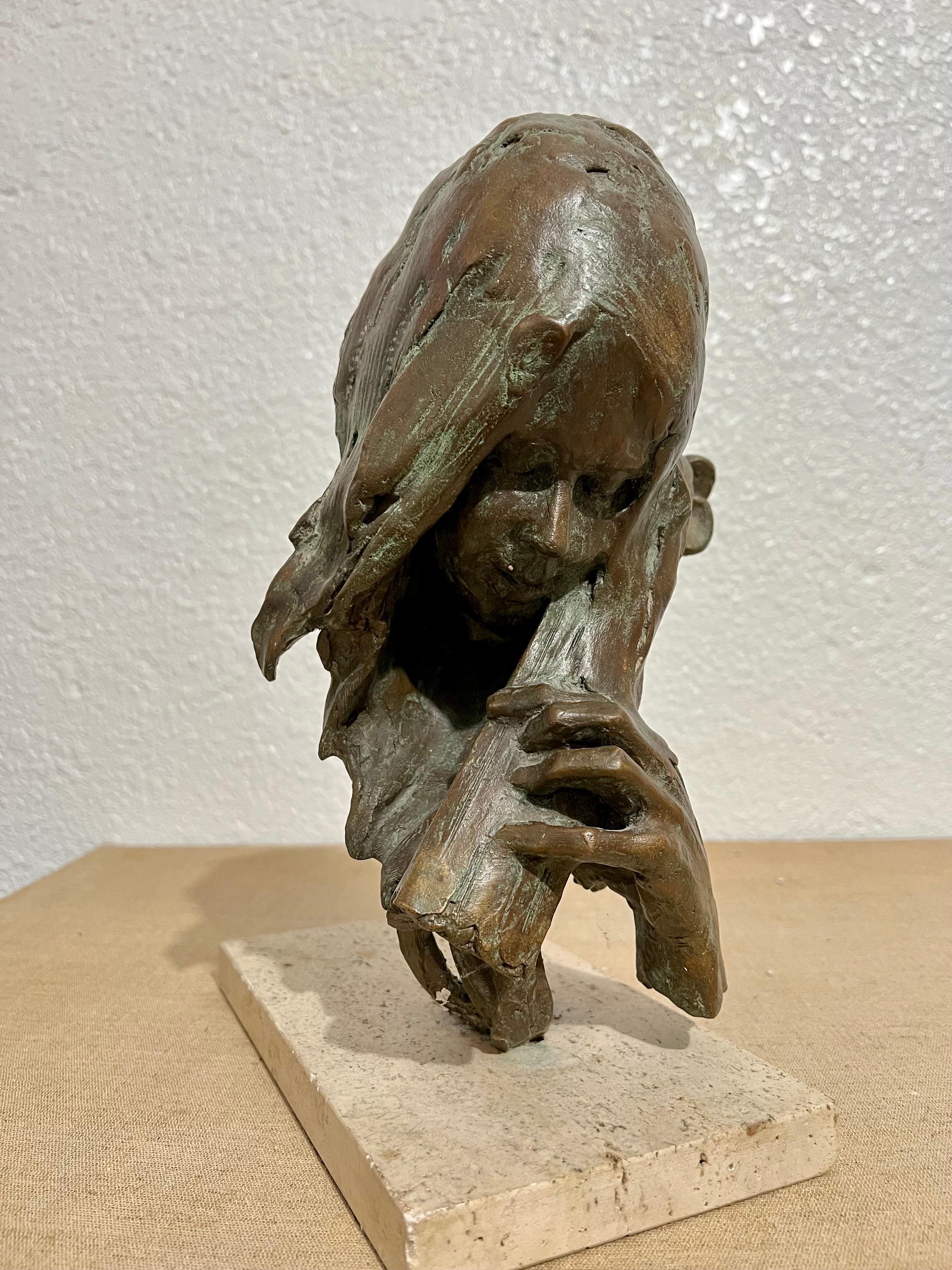 Bronzeskulptur Amerikanische Kunst der Moderne Stanley Bleifeld Mädchen mit Bass oder Cello im Angebot 6