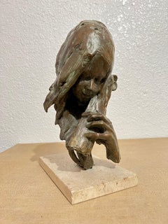 Bronze Sculpture American Modernist Art Stanley Bleifeld Girl with Bass or Cello