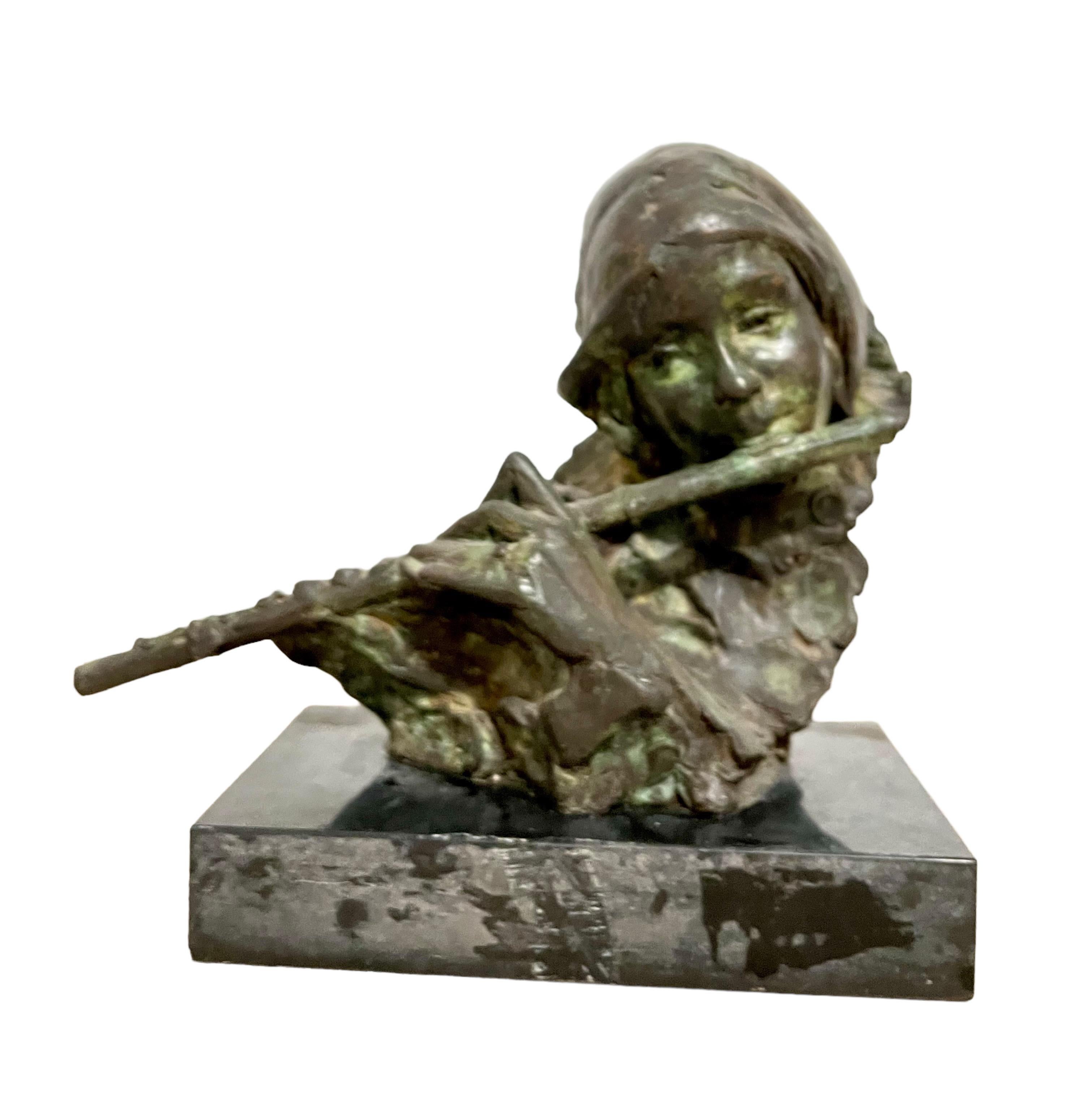 Bronze Sculpture Flutist American Modernist Art Stanley Bleifeld Girl with Flute For Sale 8